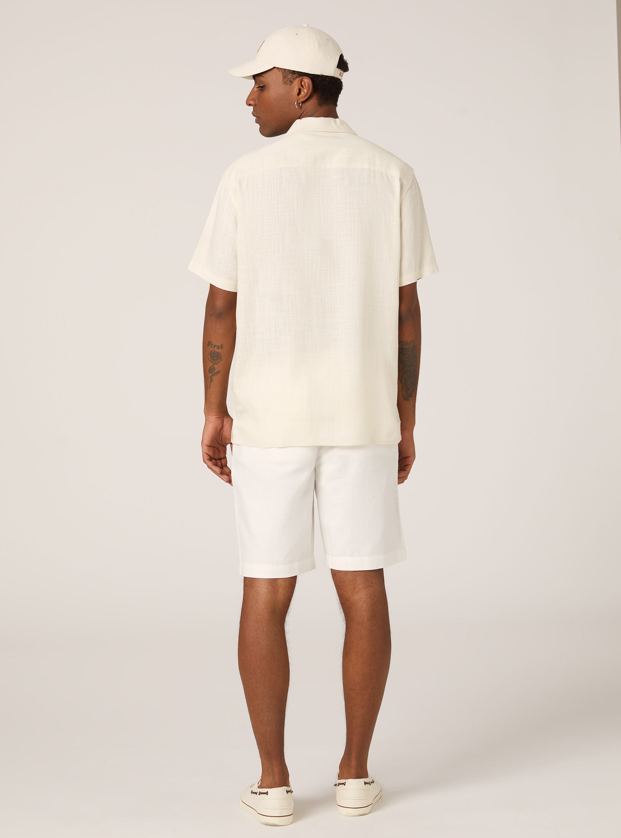Chemise en lin m&eacute;lang&eacute; avec col bowling, BG3 BEIGE LIGHT