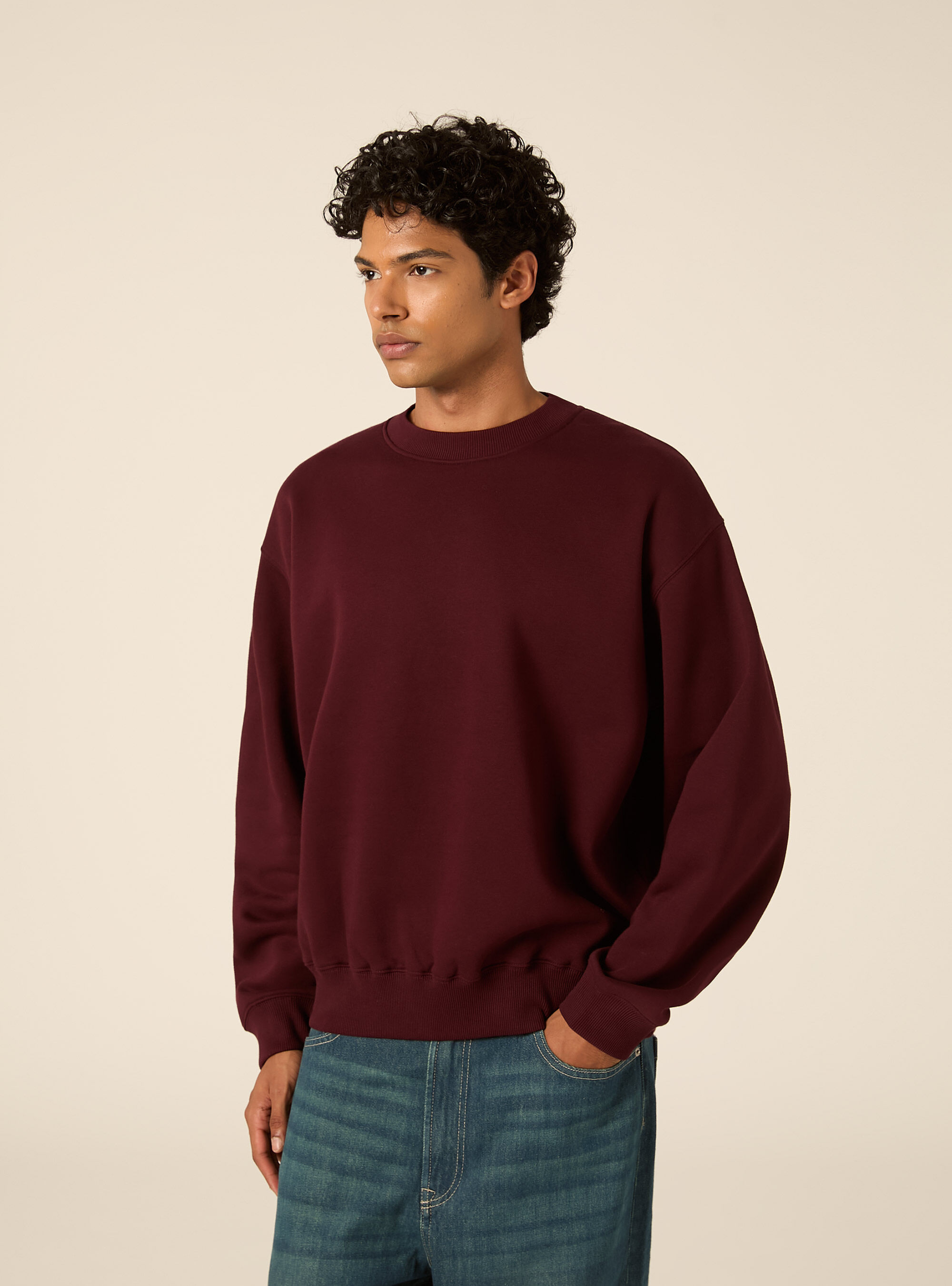 Basic boxy fit sweatshirt mit rundhalsausschnitt, BO1 BORDEAUX DARK