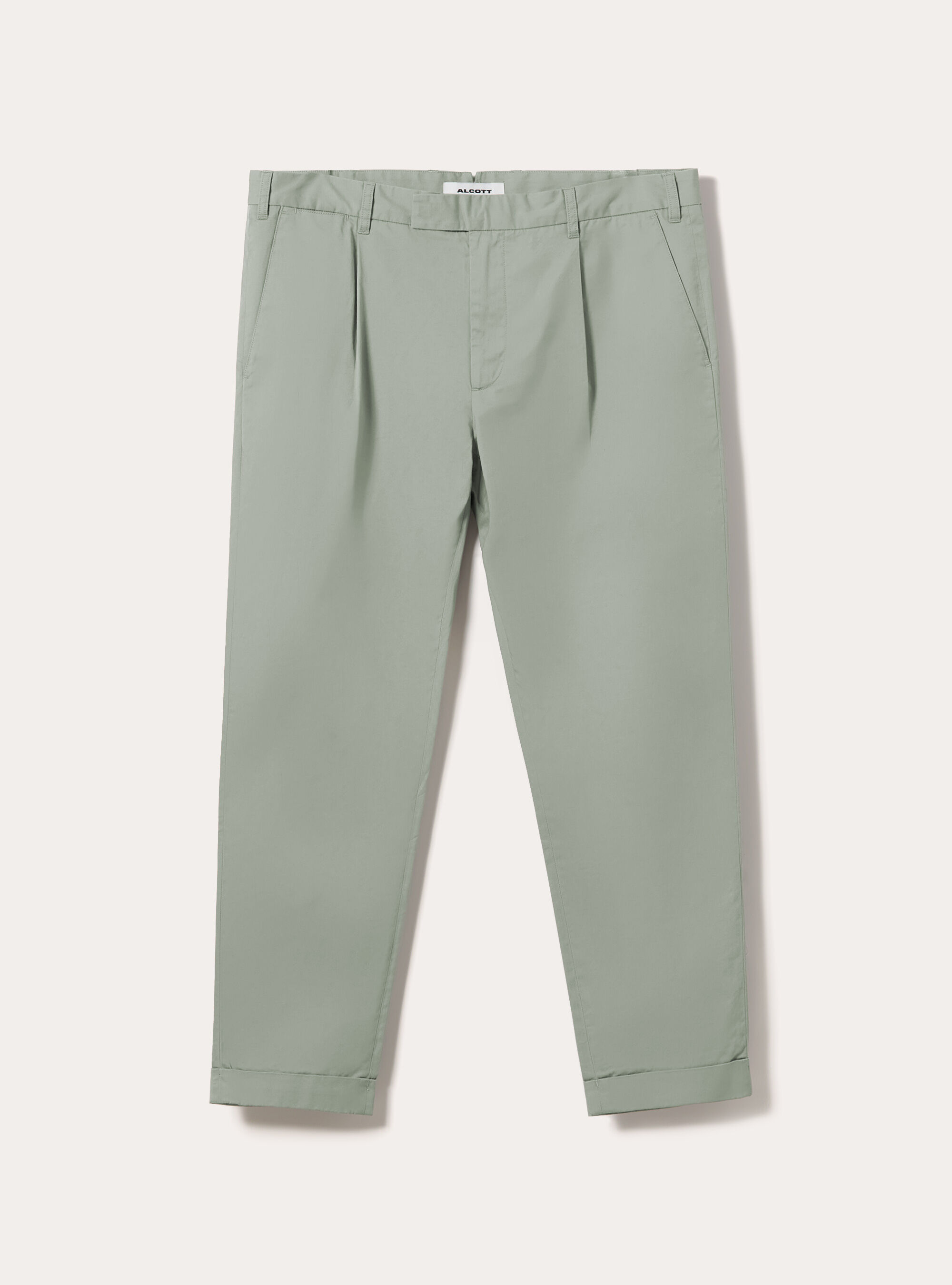Slim Fit Cropped Pleated Chino Trousers, SG3 SAGE LIGHT