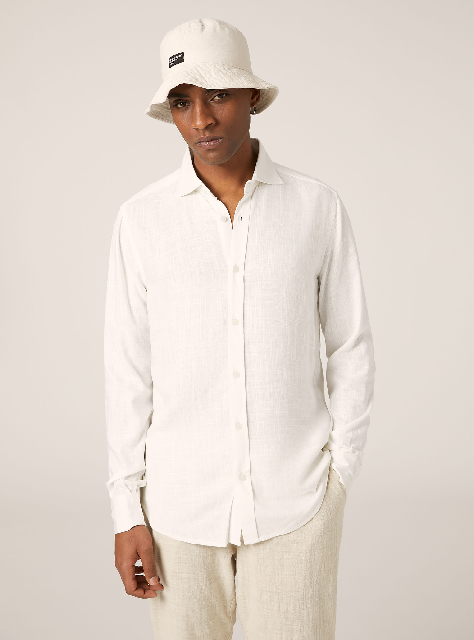Chemise en lin m&eacute;lang&eacute;, WH1 OFF WHITE