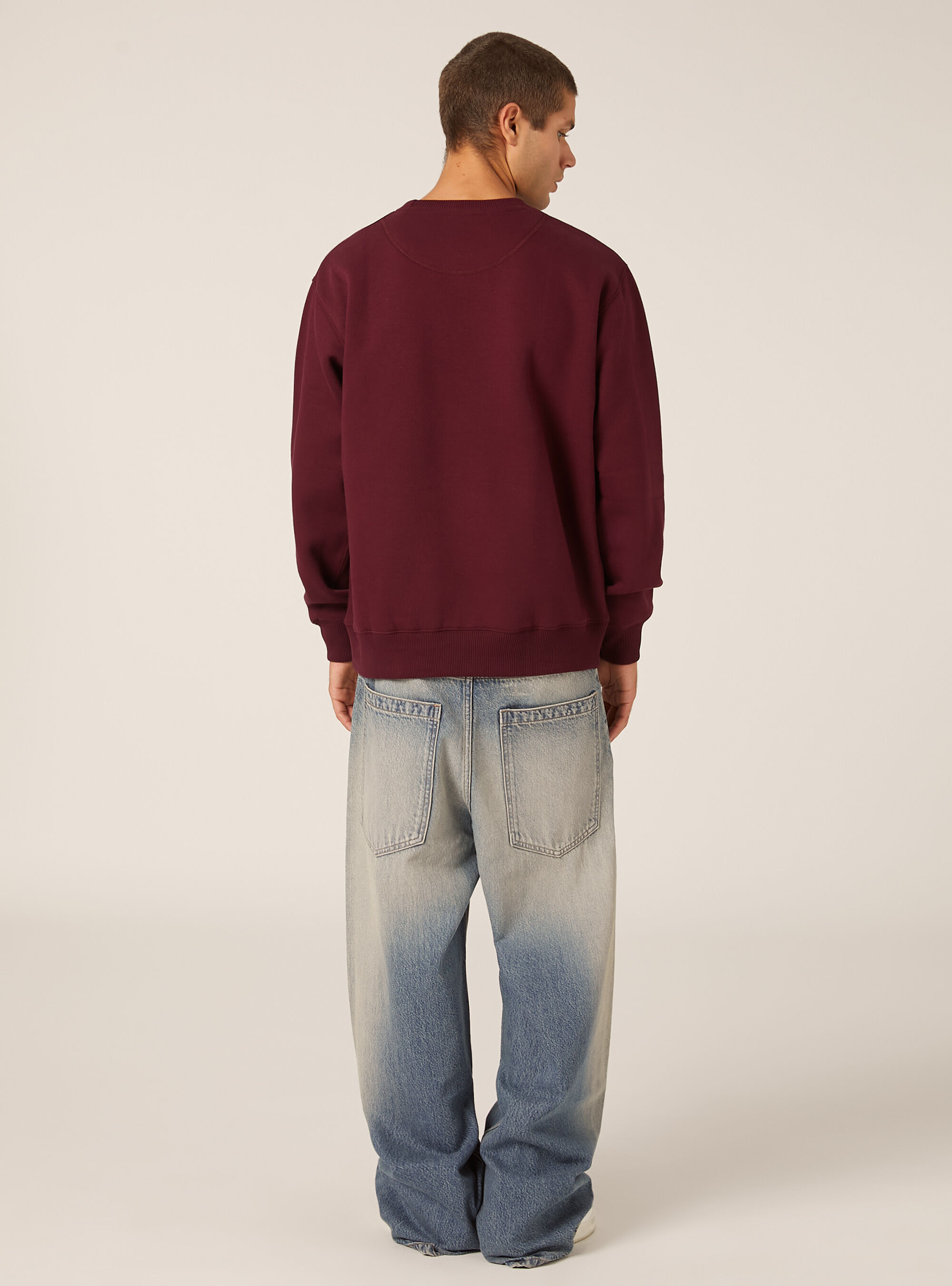 Sweat-shirt &agrave; col rond uni, BO1 BORDEAUX DARK