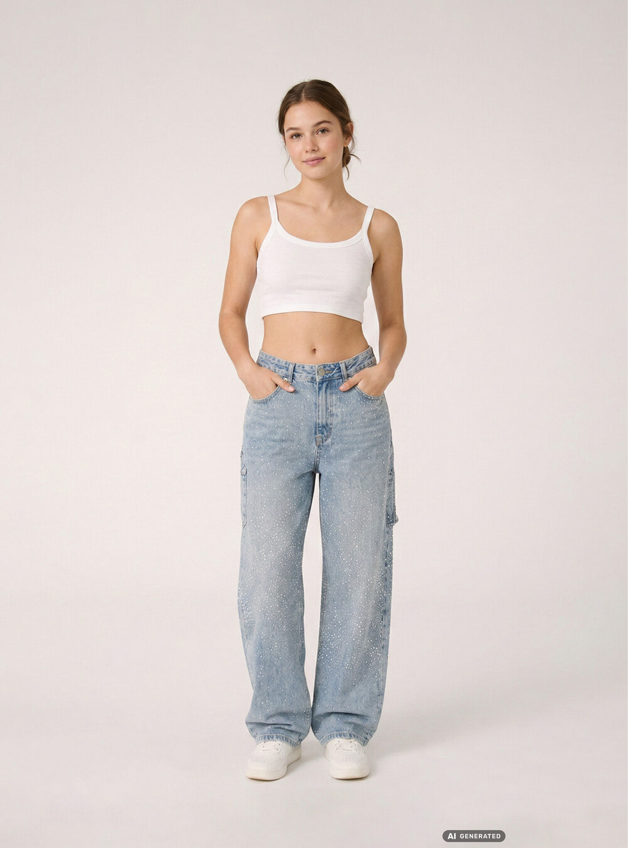 Baggy carpenter jeans with rhinestones