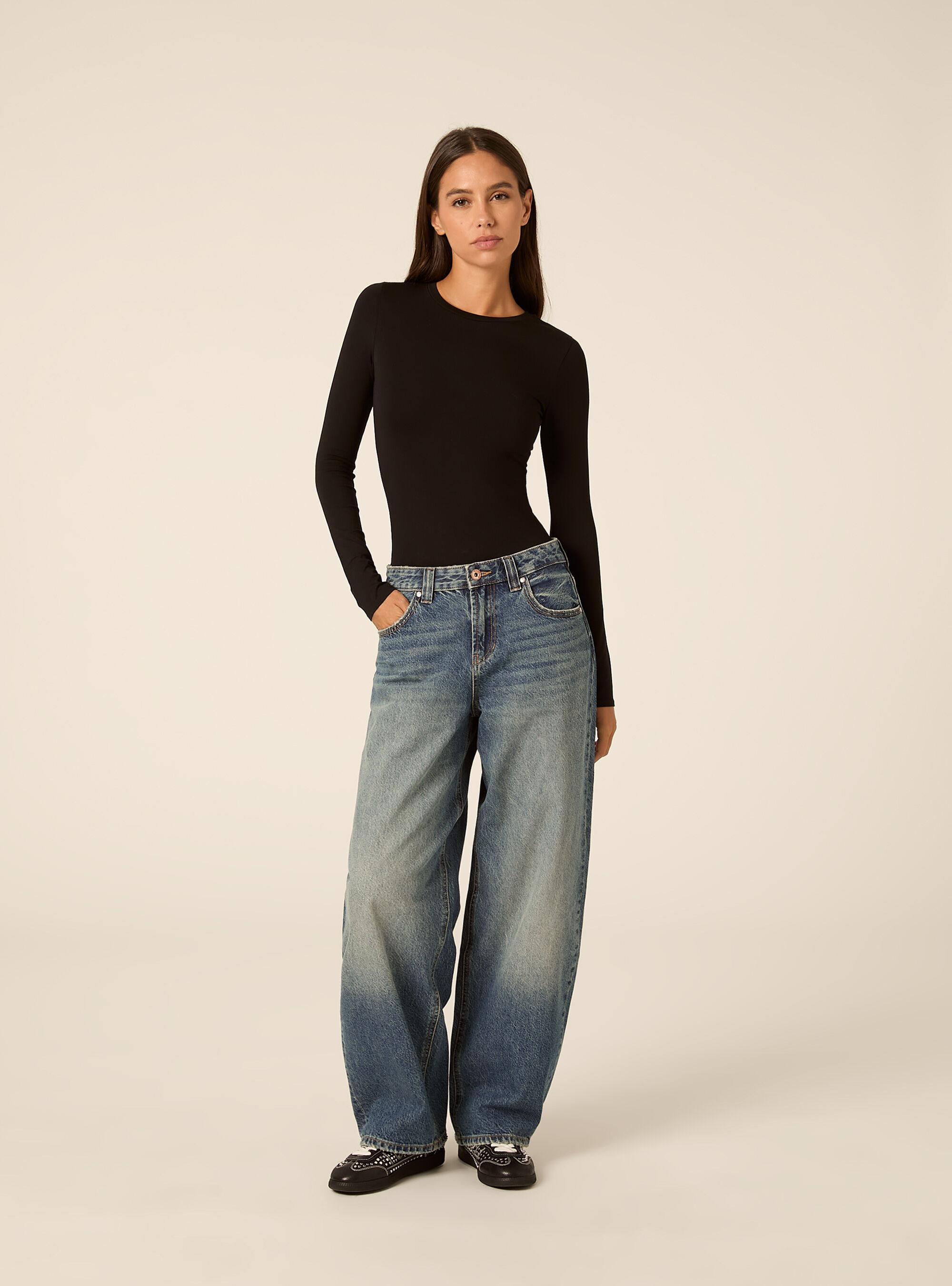 Long Sleeve Crew Neck Body, BK1 BLACK