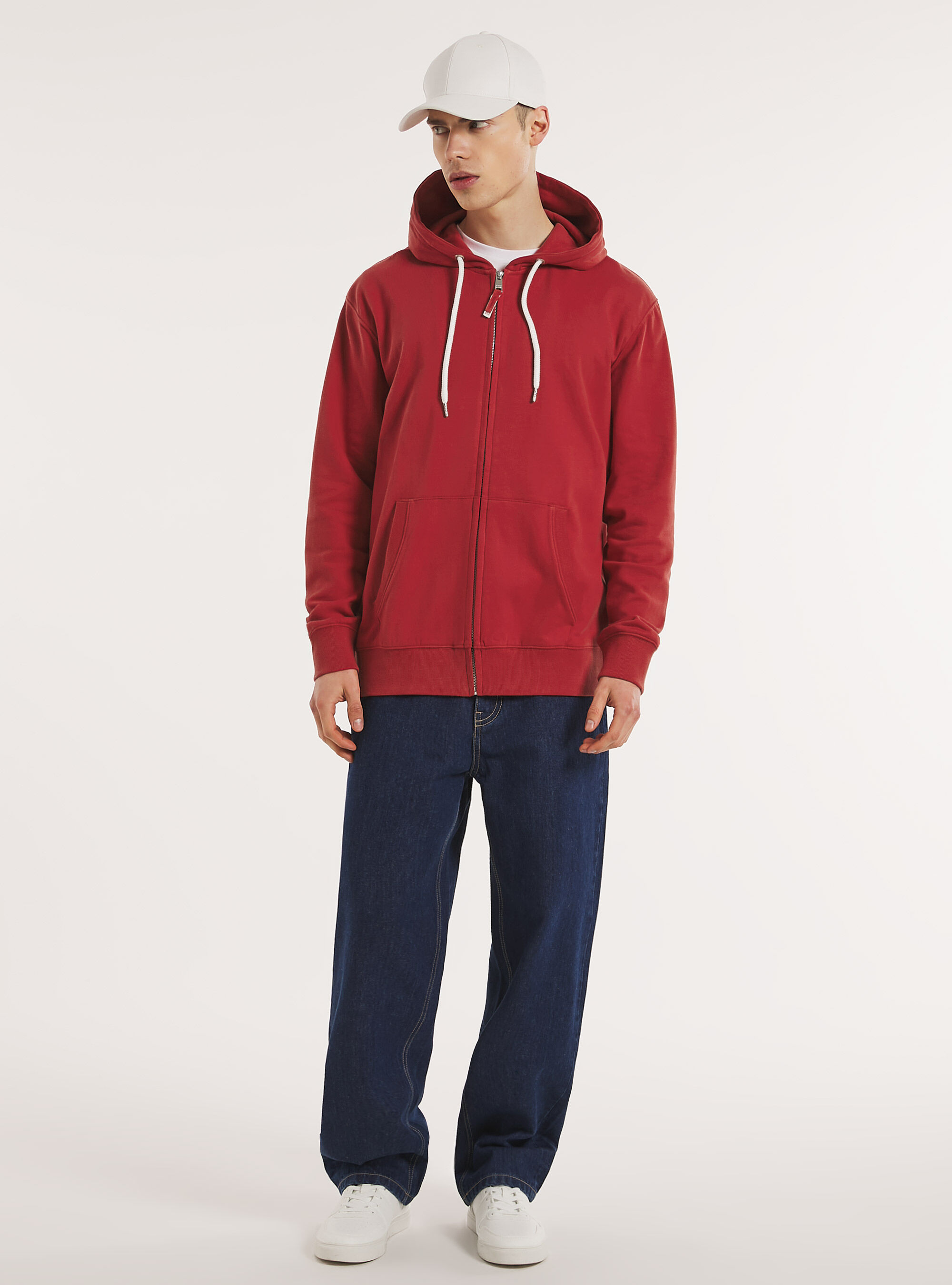 Zip et sweat &agrave; capuche en coton, RD2 RED MEDIUM