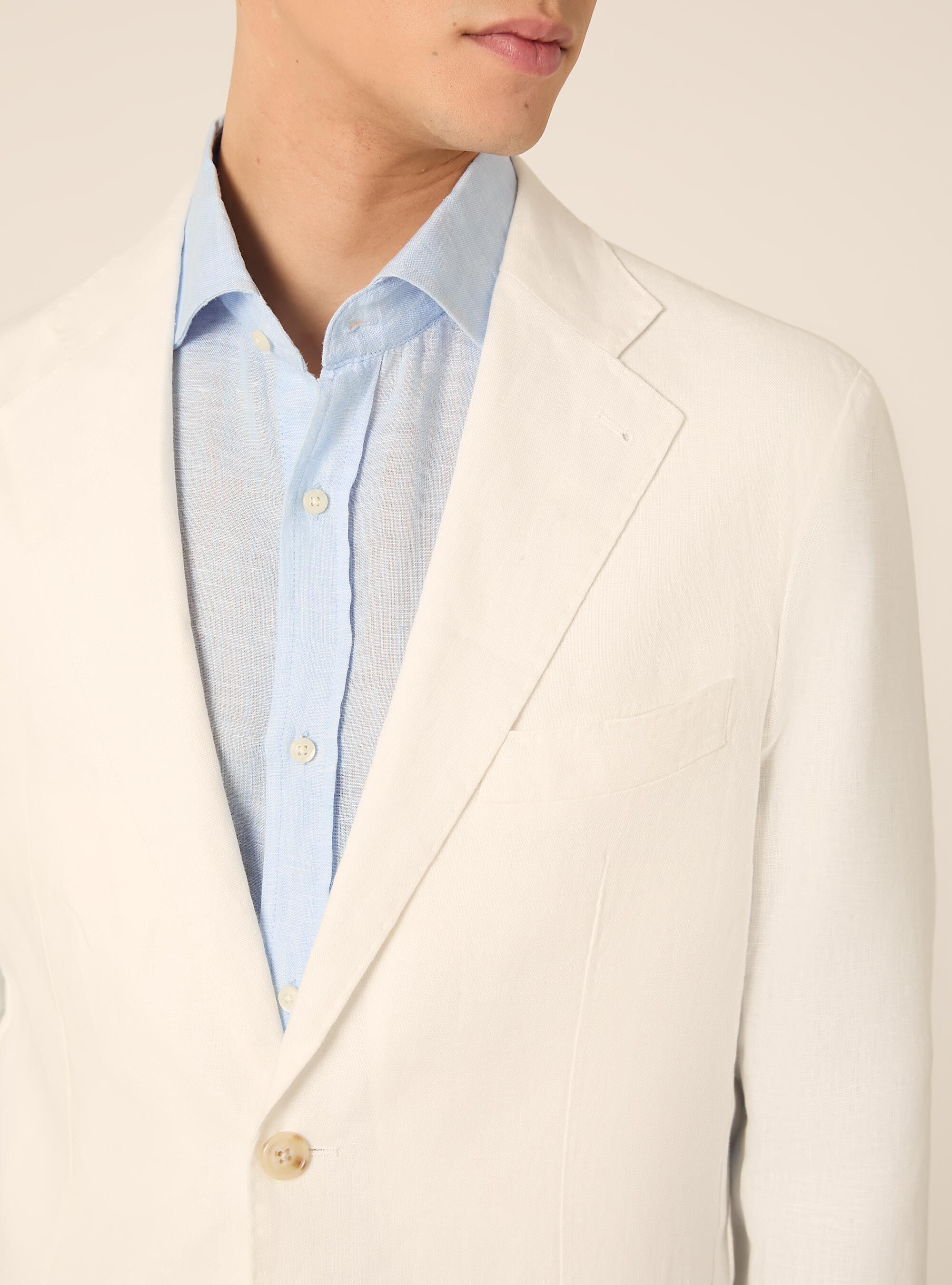 Single-breasted jacket in pure linen, WH1 OFF WHITE