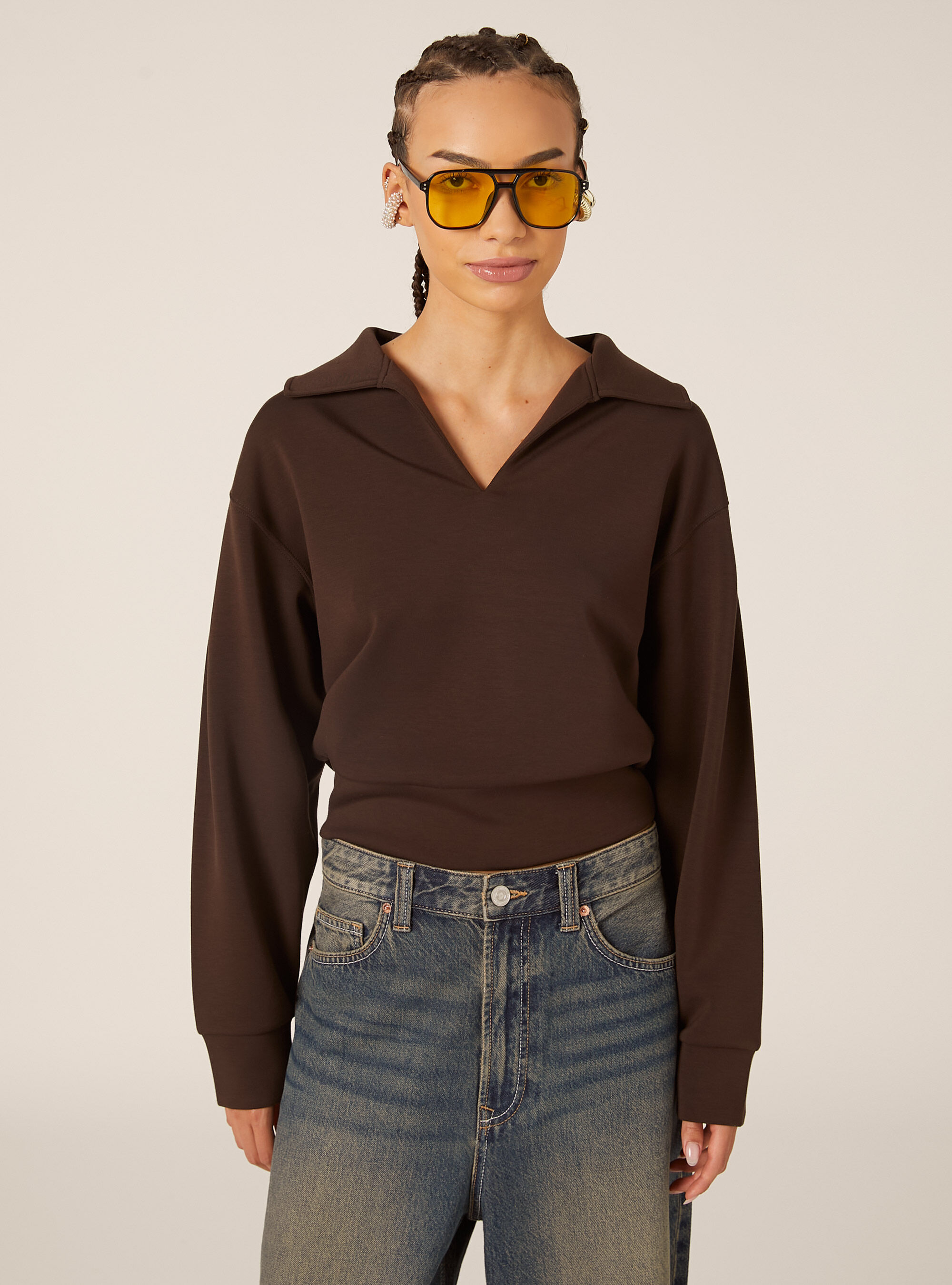 Sweat-shirt &agrave; col polo