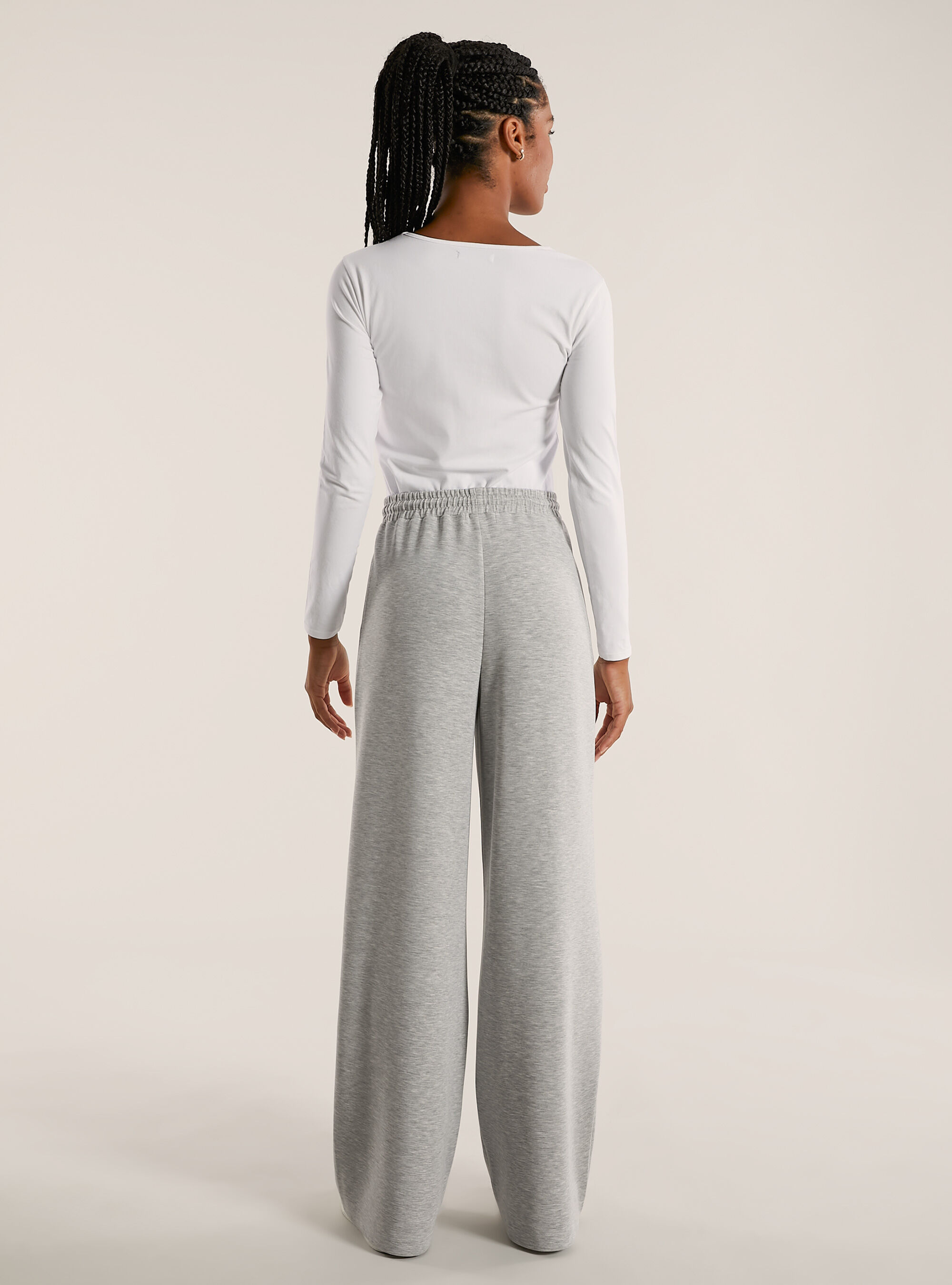 Jogger wide leg soft touch, GRIGIO CHIARO MELANGE