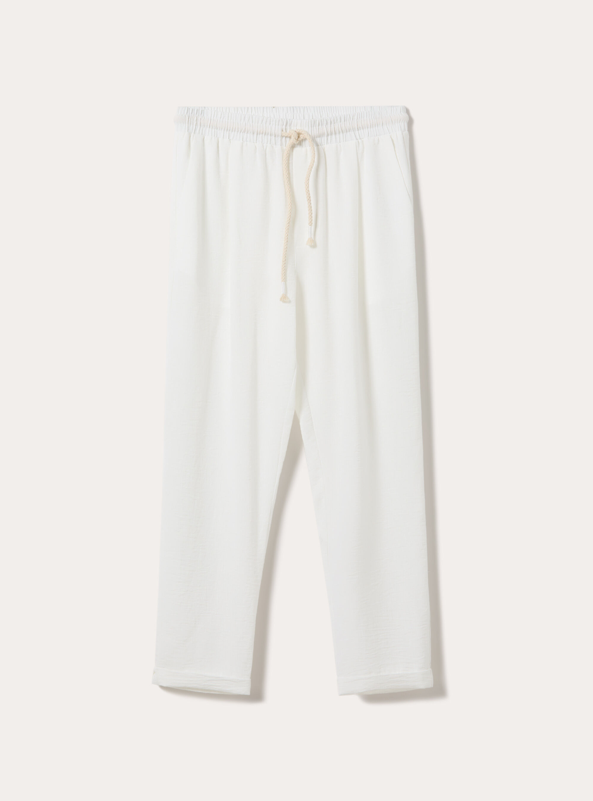 Comfort Fit Pleated Trousers with Drawstring, WH2 WHITE
