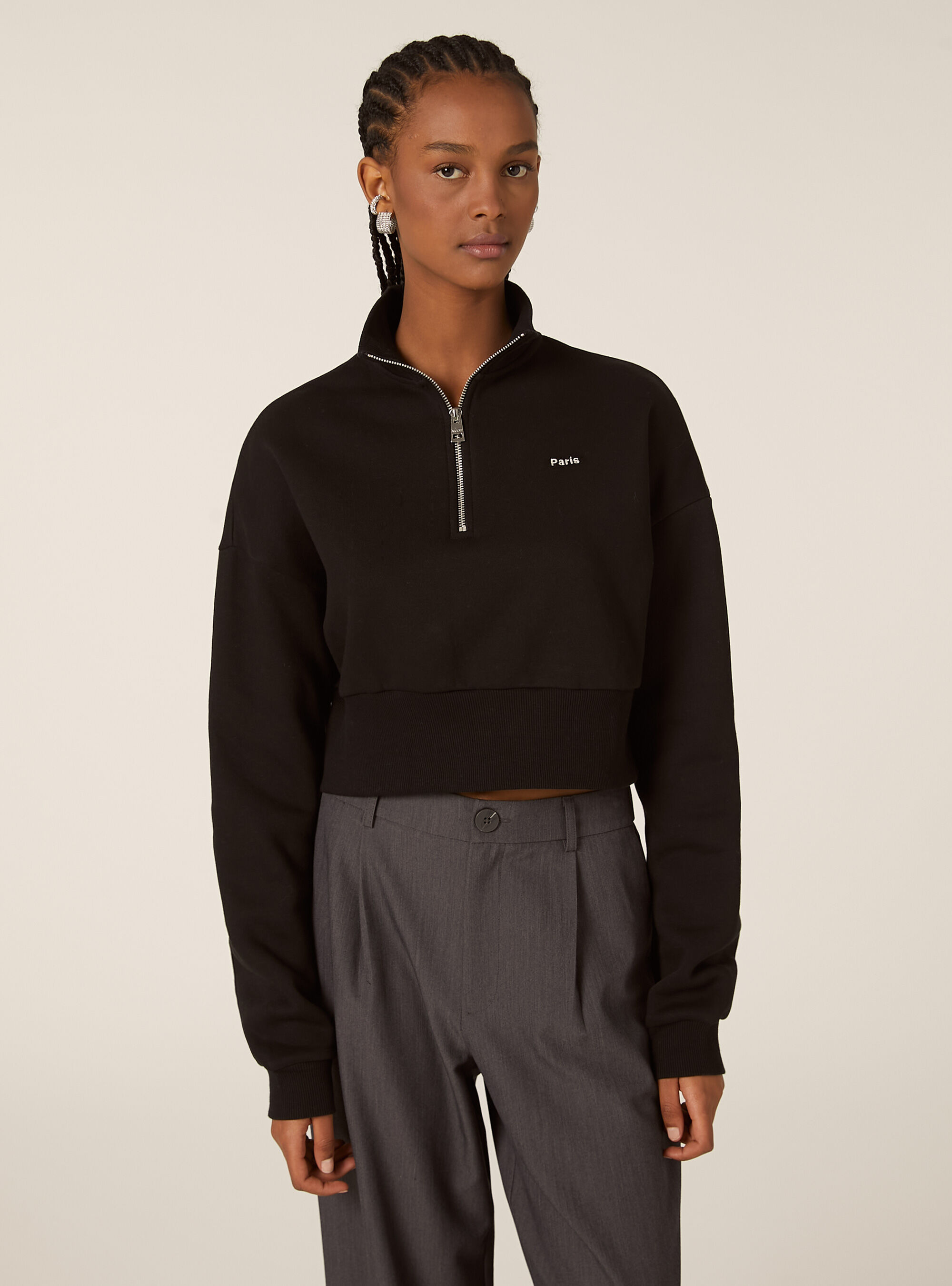 Sweat-shirt court avec col et fermeture &eacute;clair