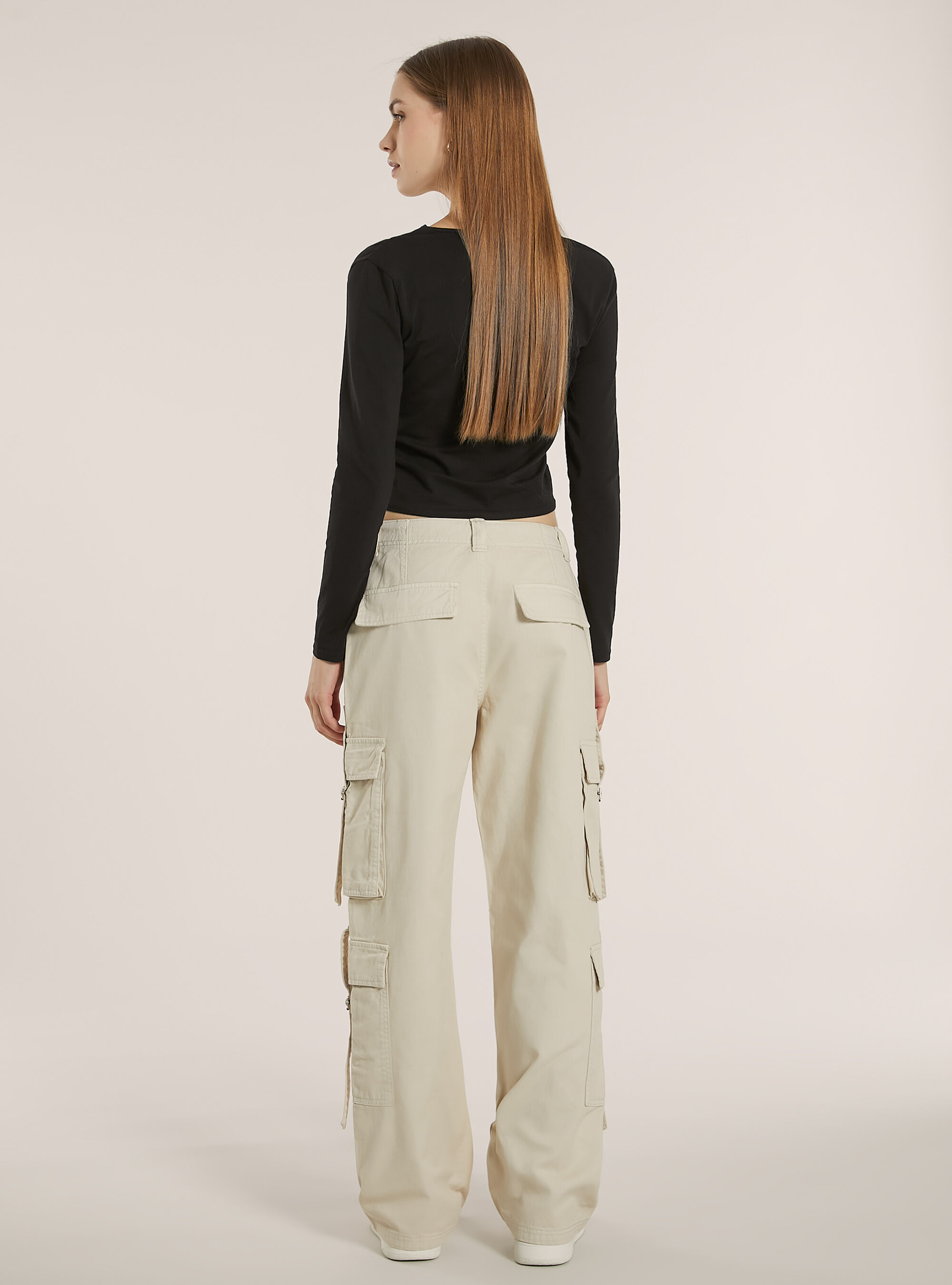 Pantalon multi-cargo en serg&eacute;, BG3 BEIGE LIGHT