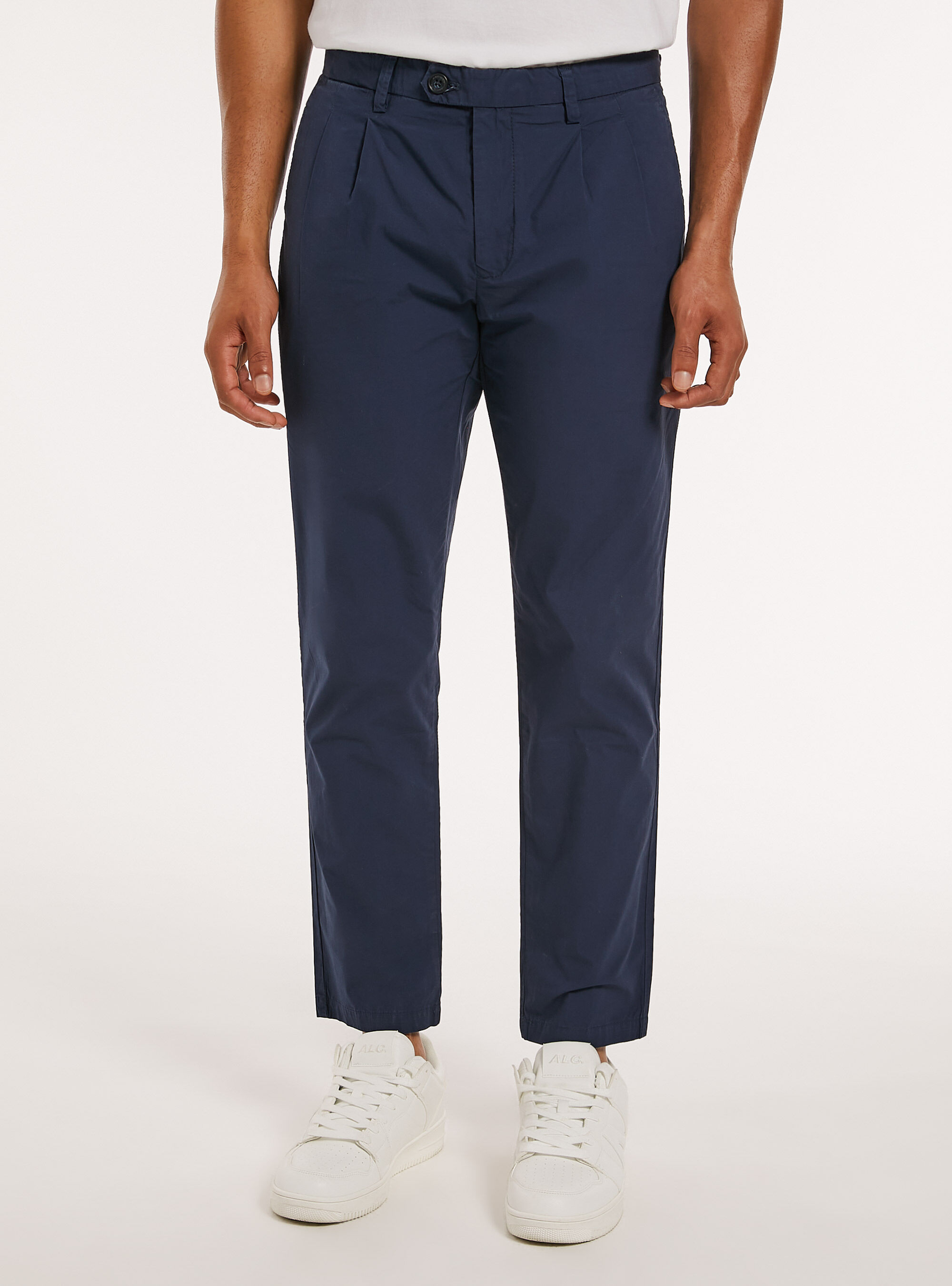 Pantalon en coton &agrave; double plis, NA1 NAVY DARK
