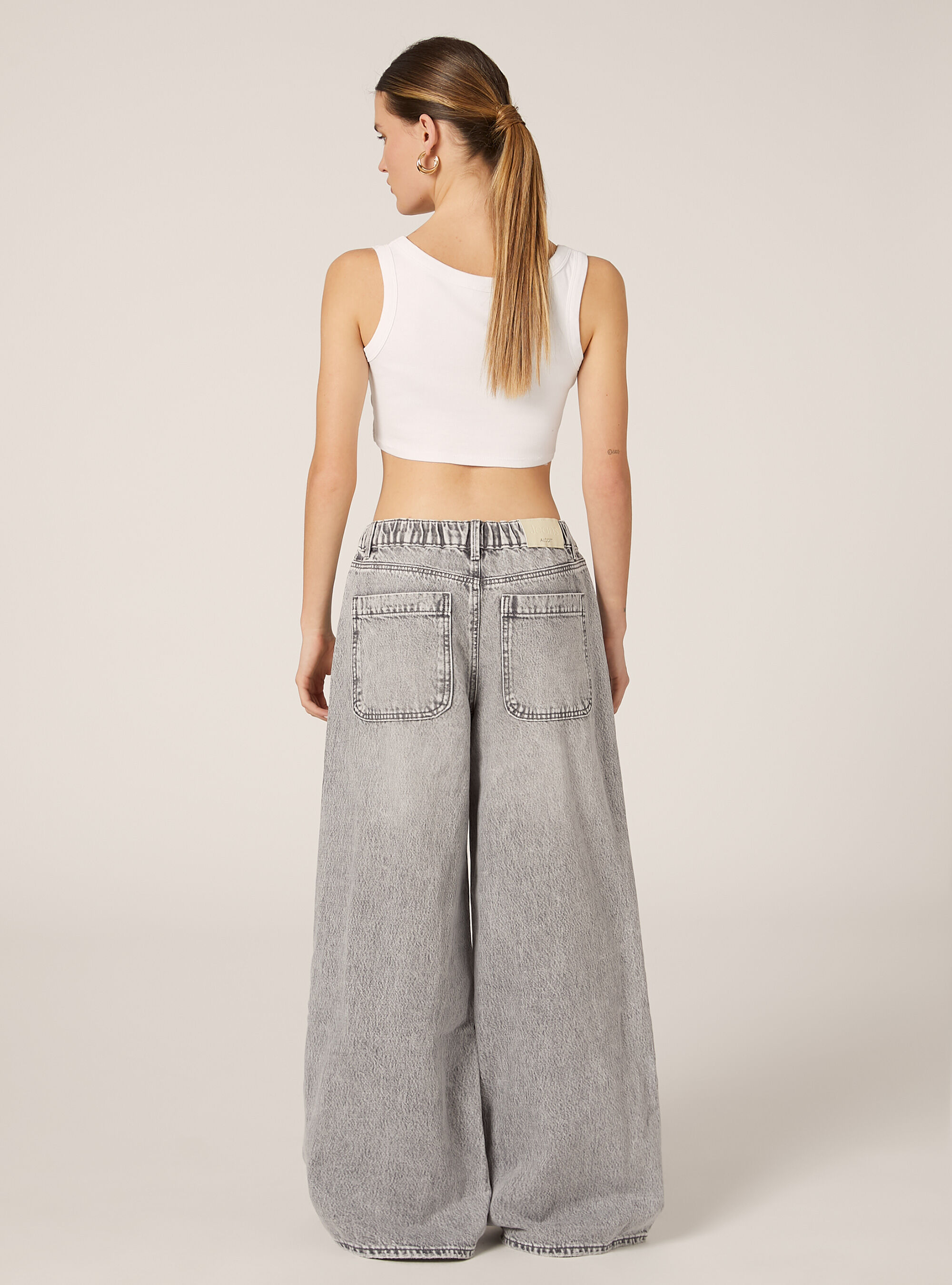 Jean super large avec taille &eacute;lastiqu&eacute;e, D00G GREY