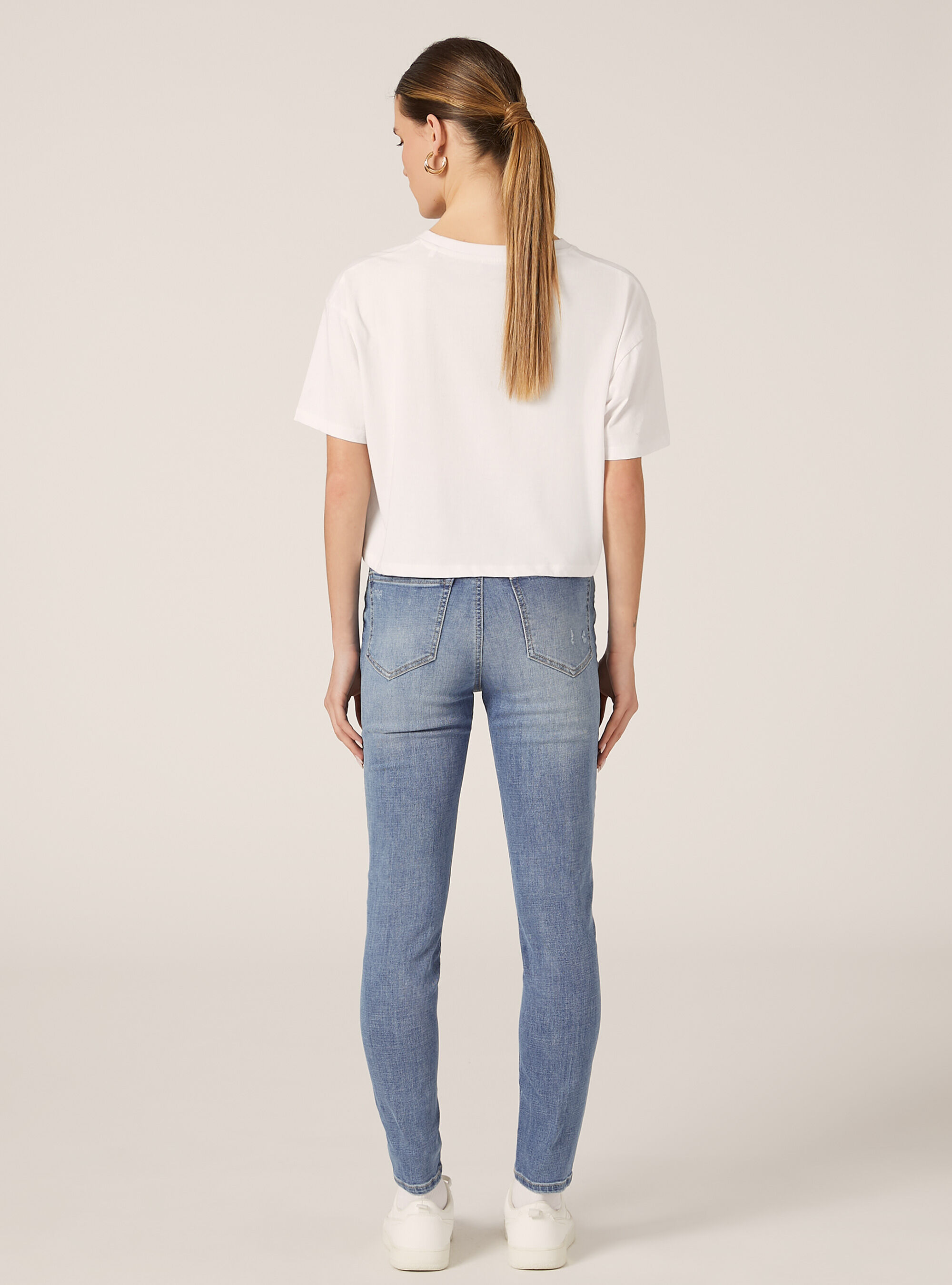 Jeans skinny taille tr&egrave;s haute, D004 MEDIUM LIGHT BLUE