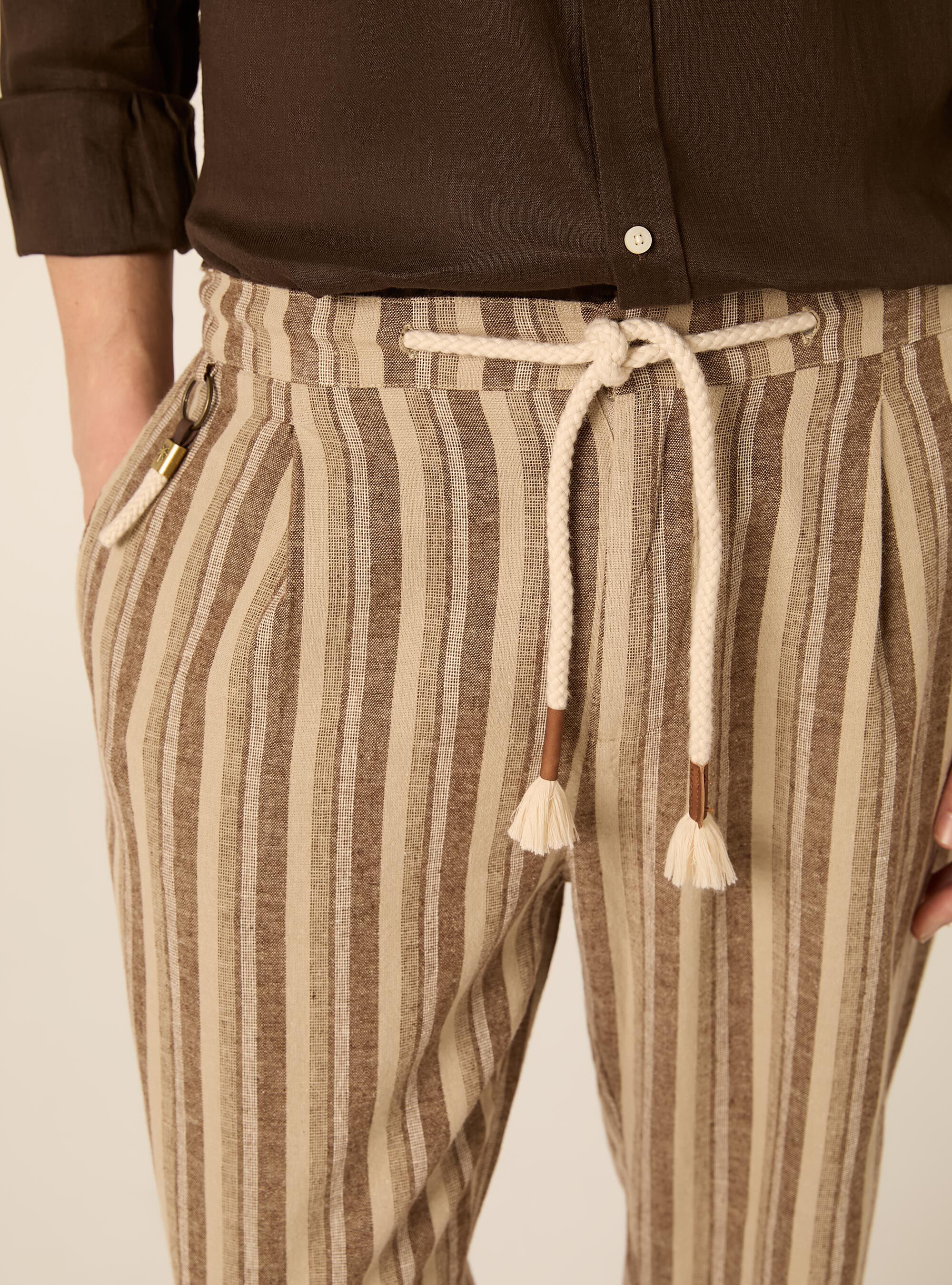 Gestreifte Hose aus Leinenmischgewebe, BG2 BEIGE MEDIUM