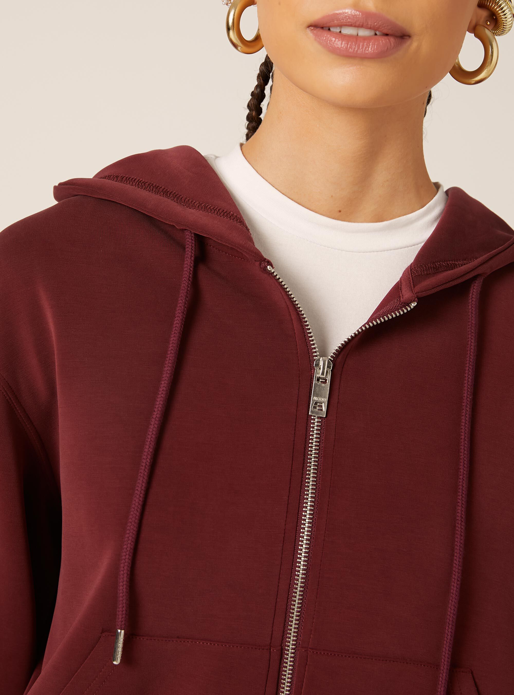 Chaqueta con cremallera y capucha soft touch, BO1 BORDEAUX DARK
