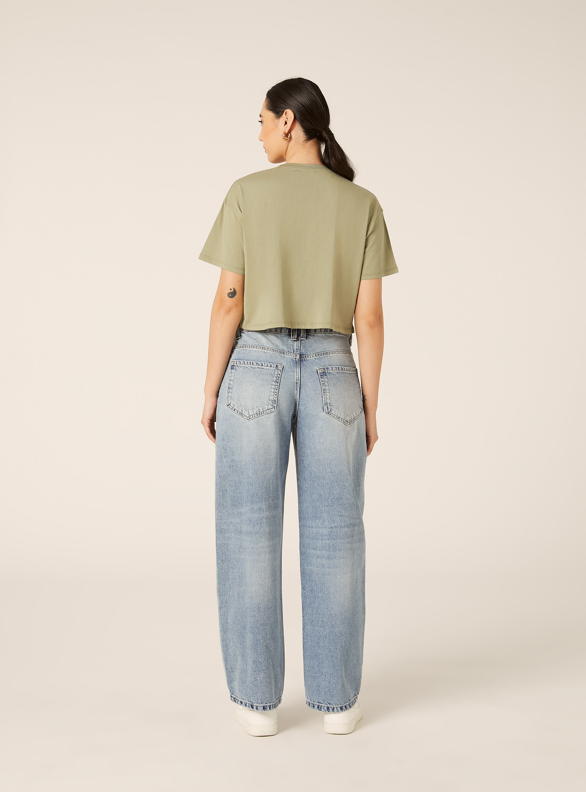 Basic Crew Neck Cropped T-Shirt, KY2 KAKY MEDIUM