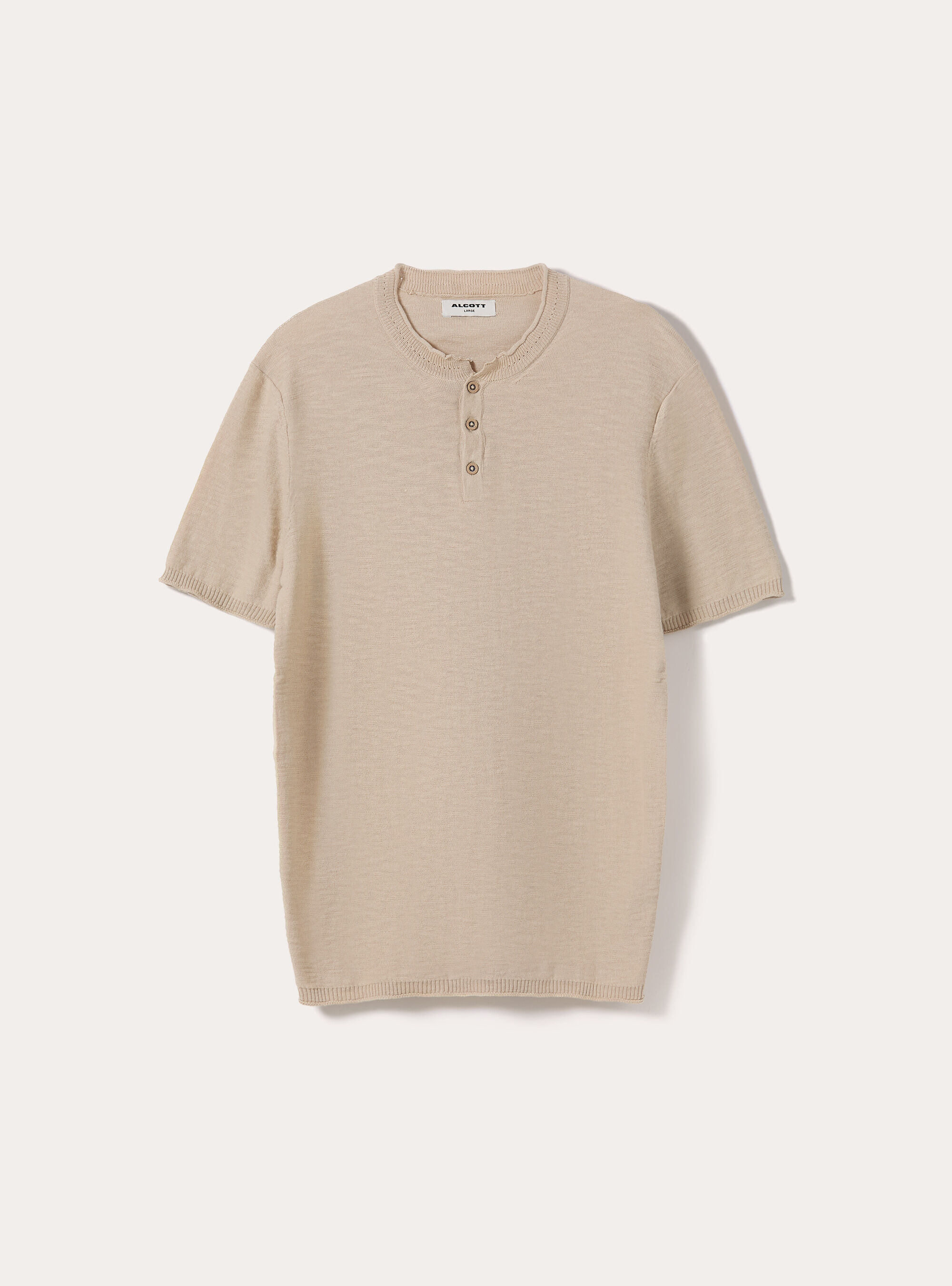 Short Sleeve Henley Pullover, BG2 BEIGE MEDIUM