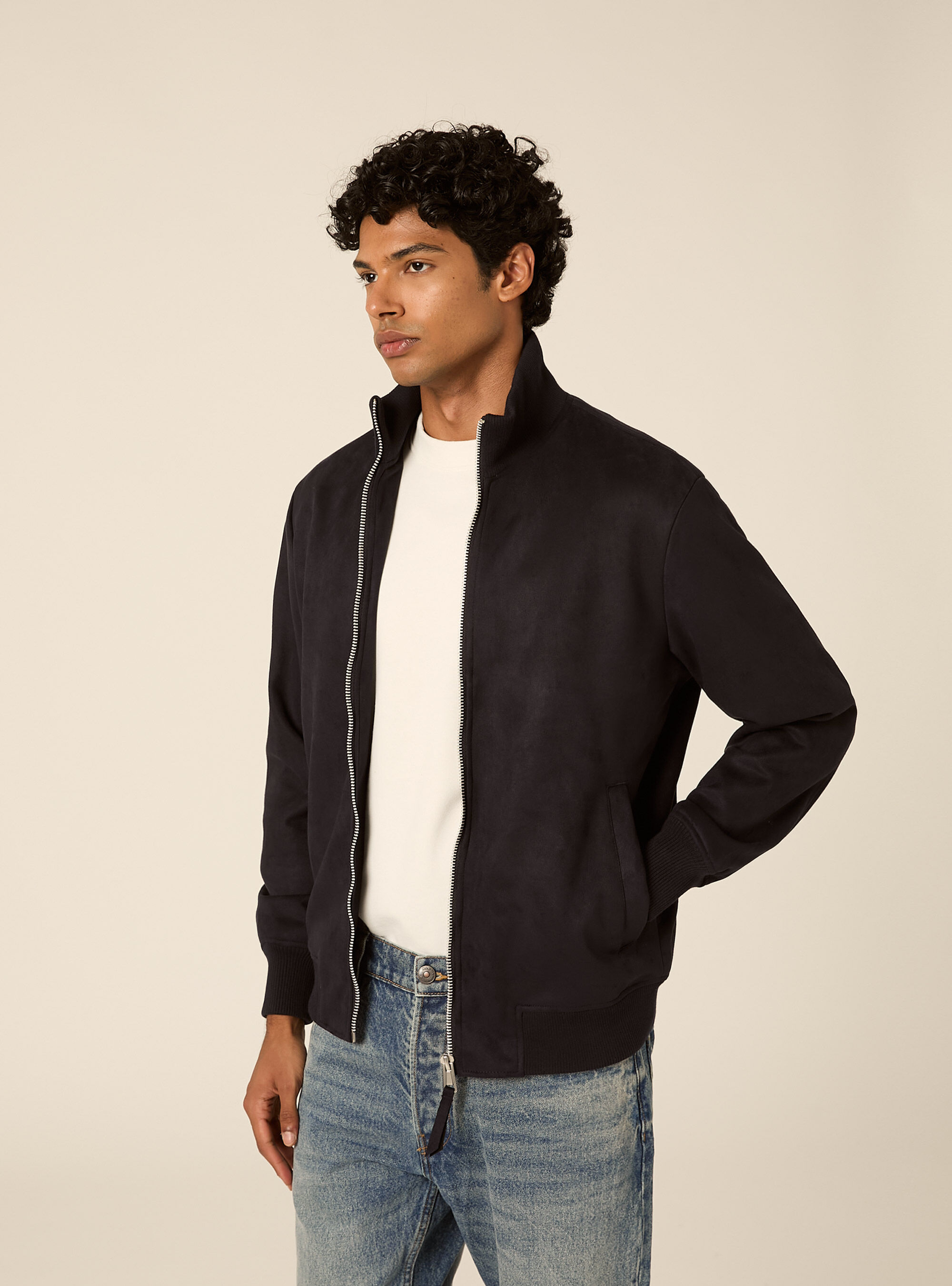 Faux suede high neck zip jacket