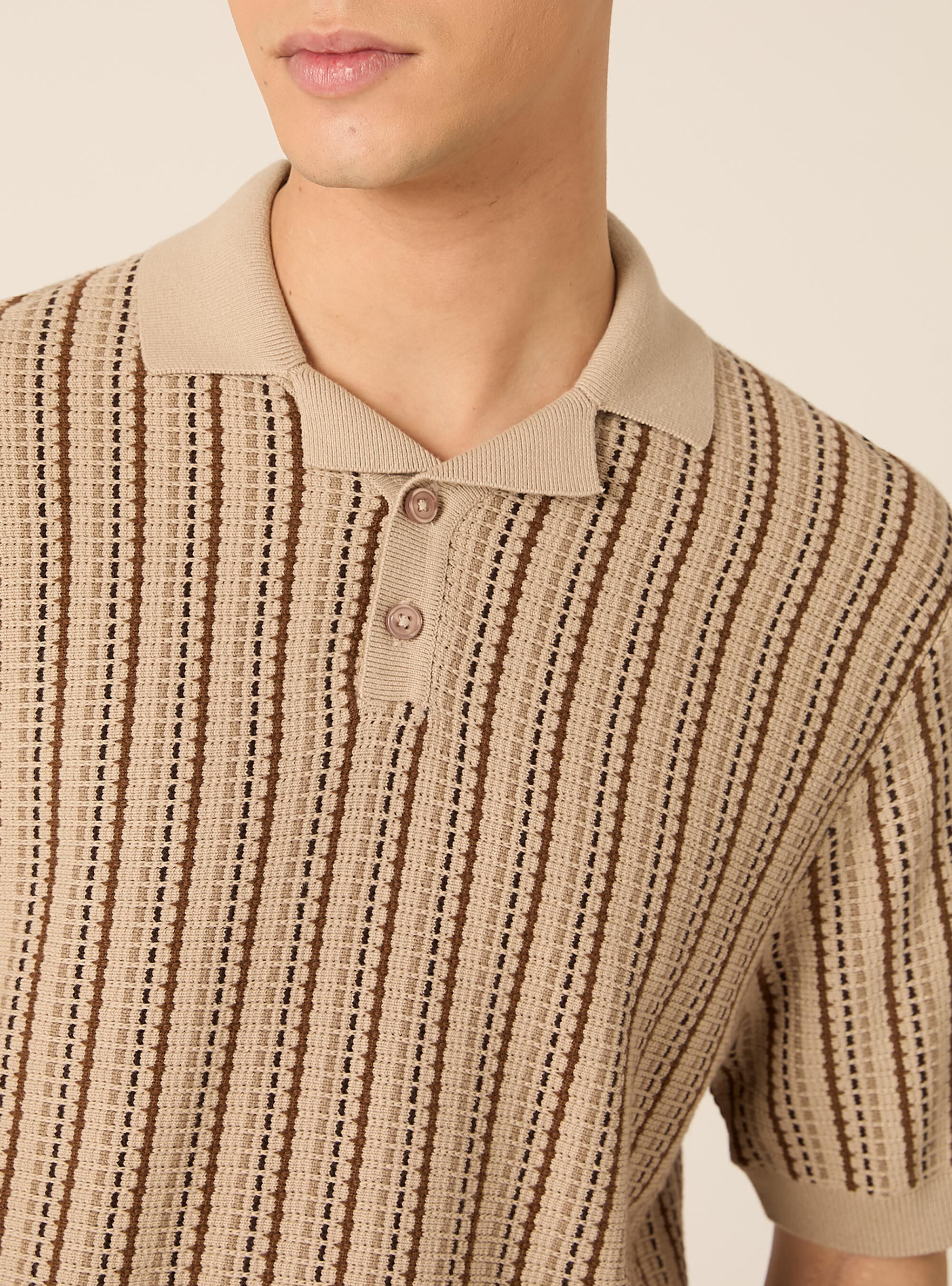 Striped Knit Polo Shirt, BG2 BEIGE MEDIUM