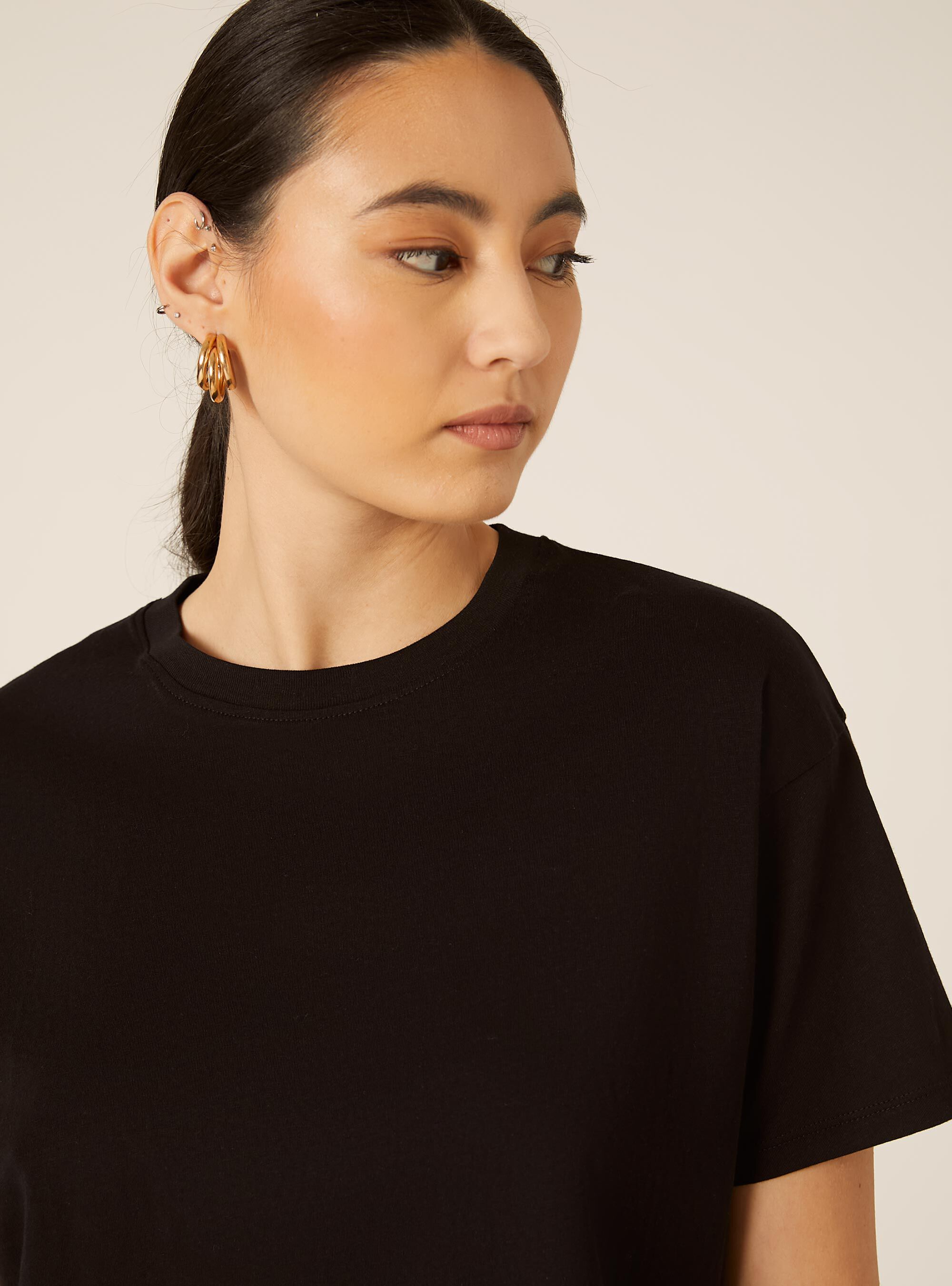 Basic Crew Neck Cropped T-Shirt, BK1 BLACK