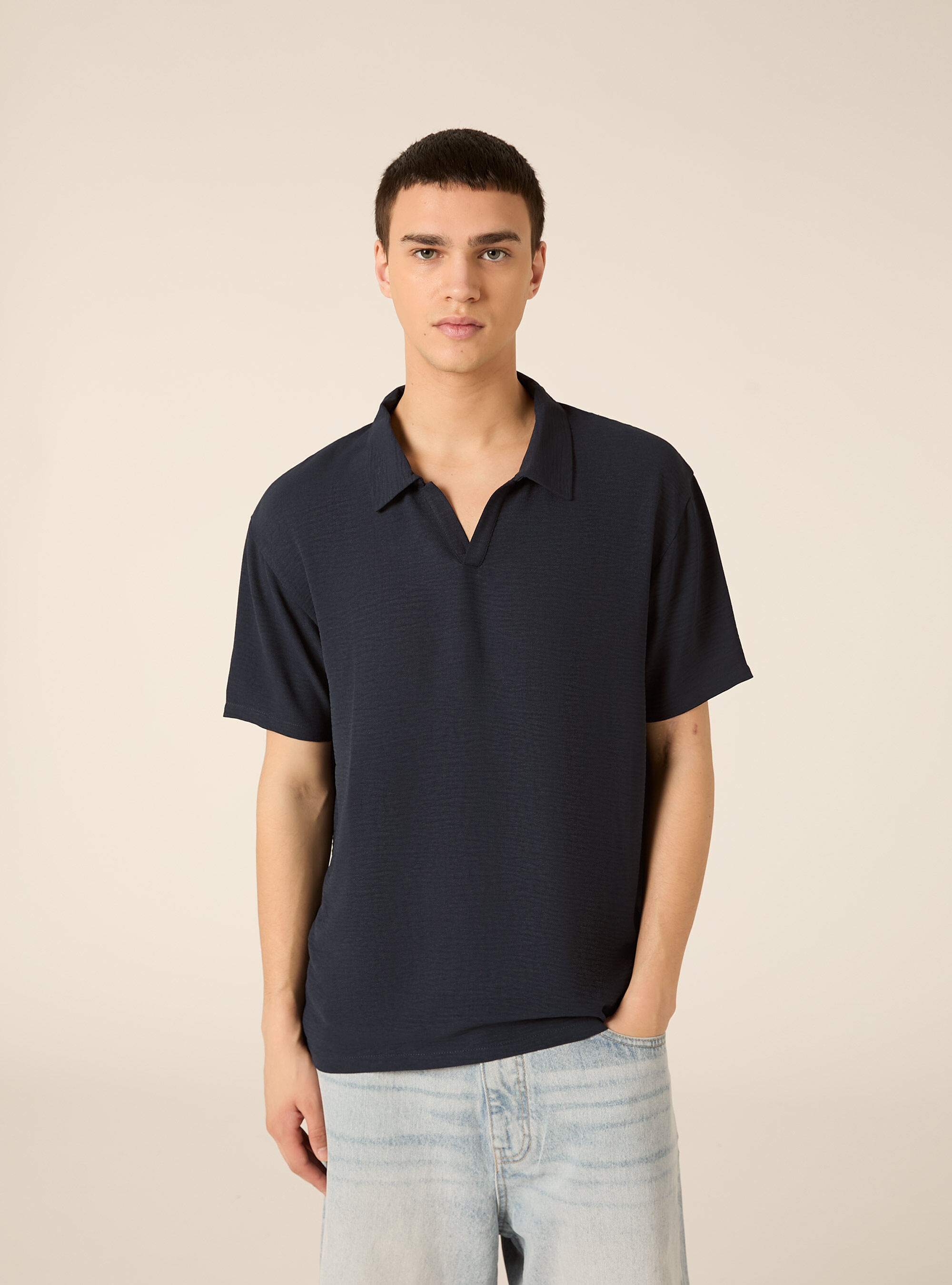 Basic crepe polo shirt