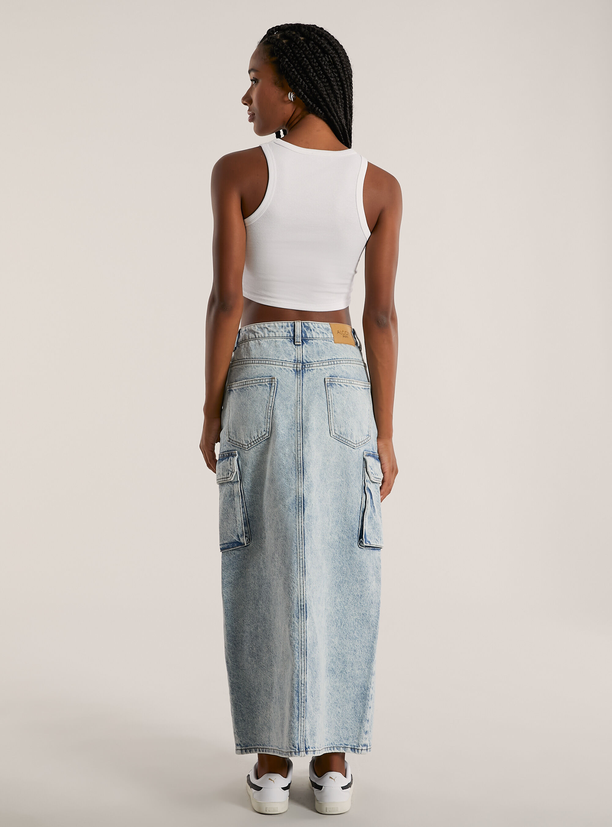 Jupe cargo longuette, D006 AZURE