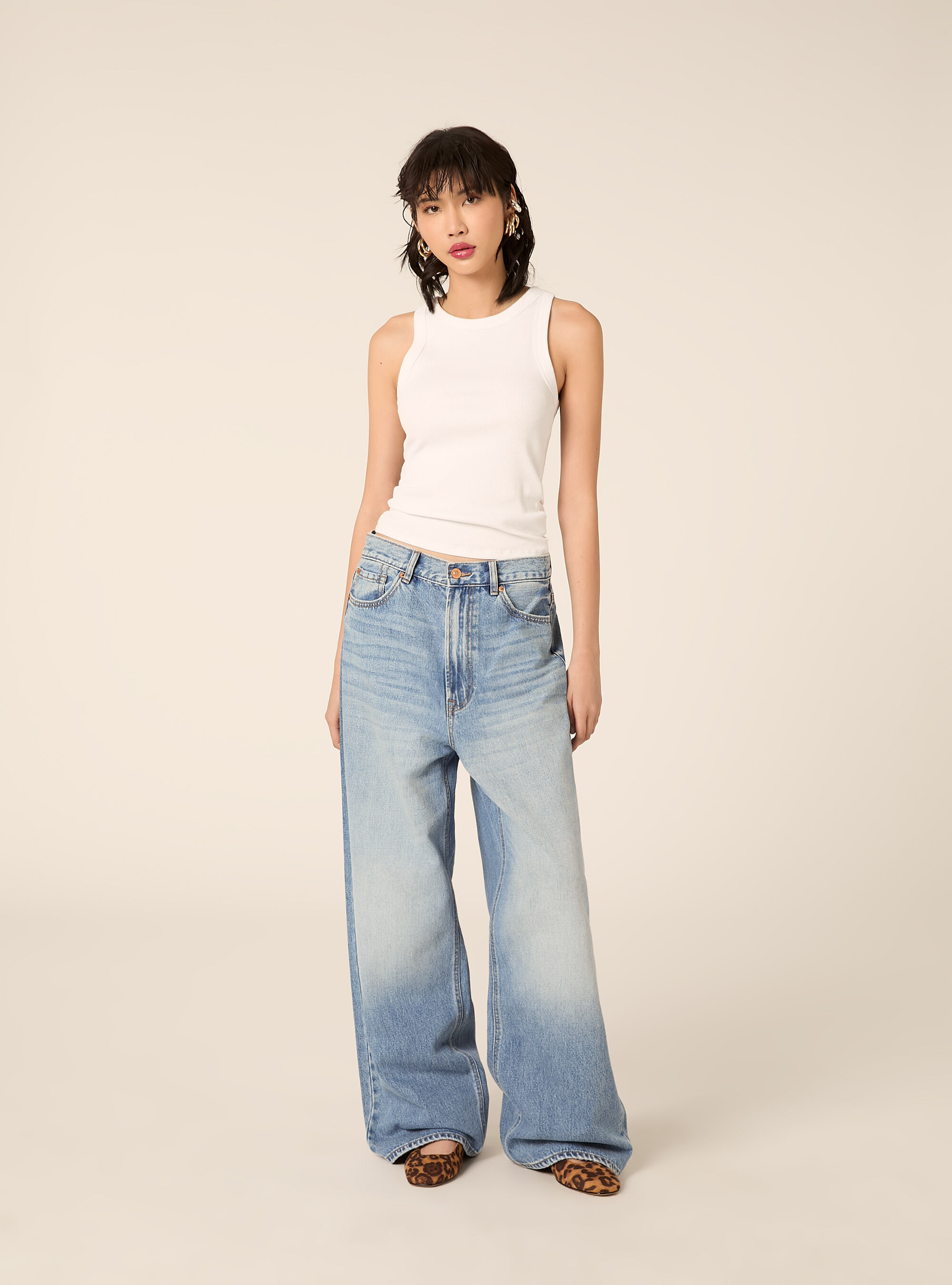 Jeans wide leg a vita media