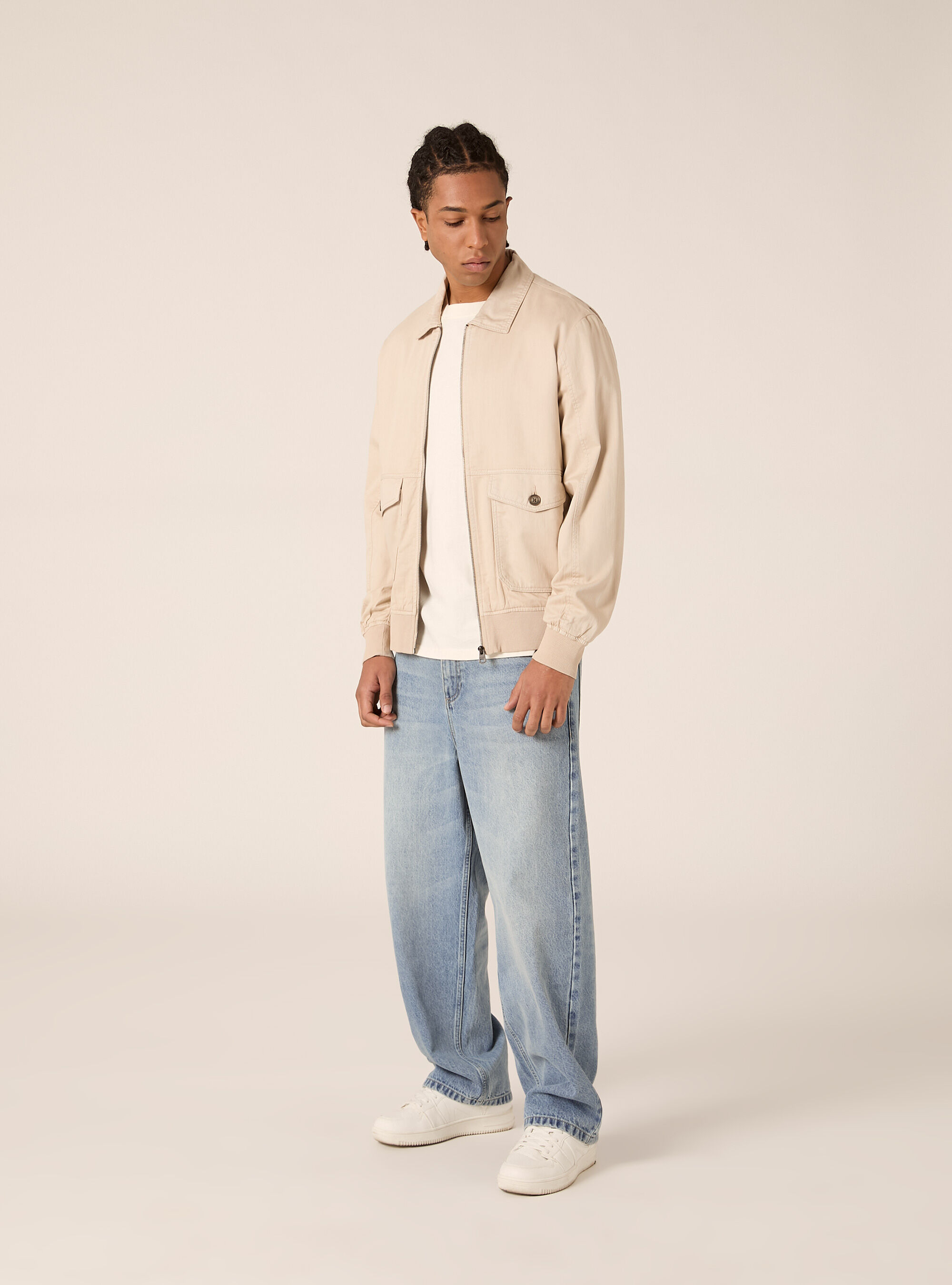 Linen Blend Bomber Jacket with Utility Pockets
