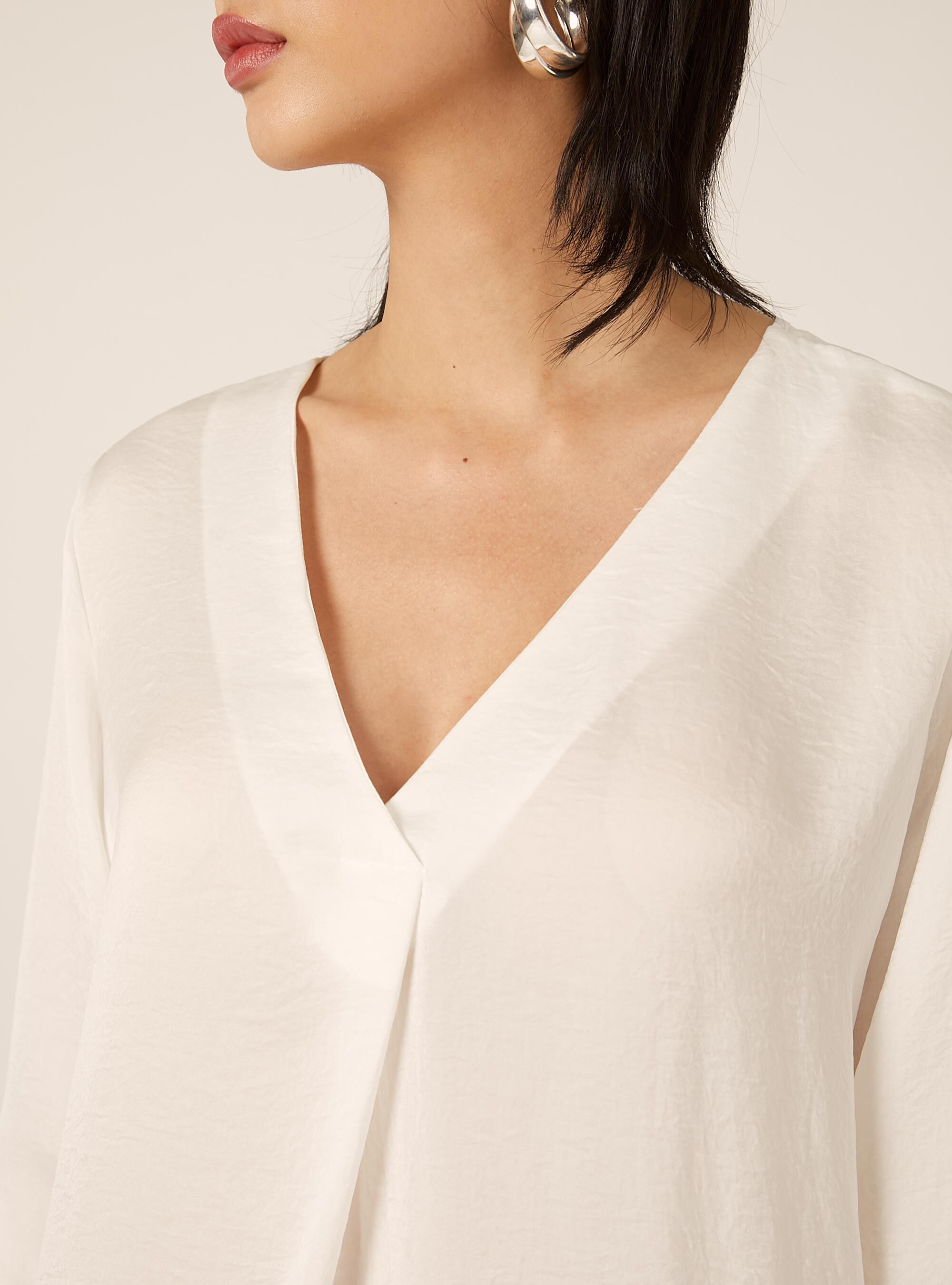 Blouse &agrave; encolure unie, WH1 OFF WHITE