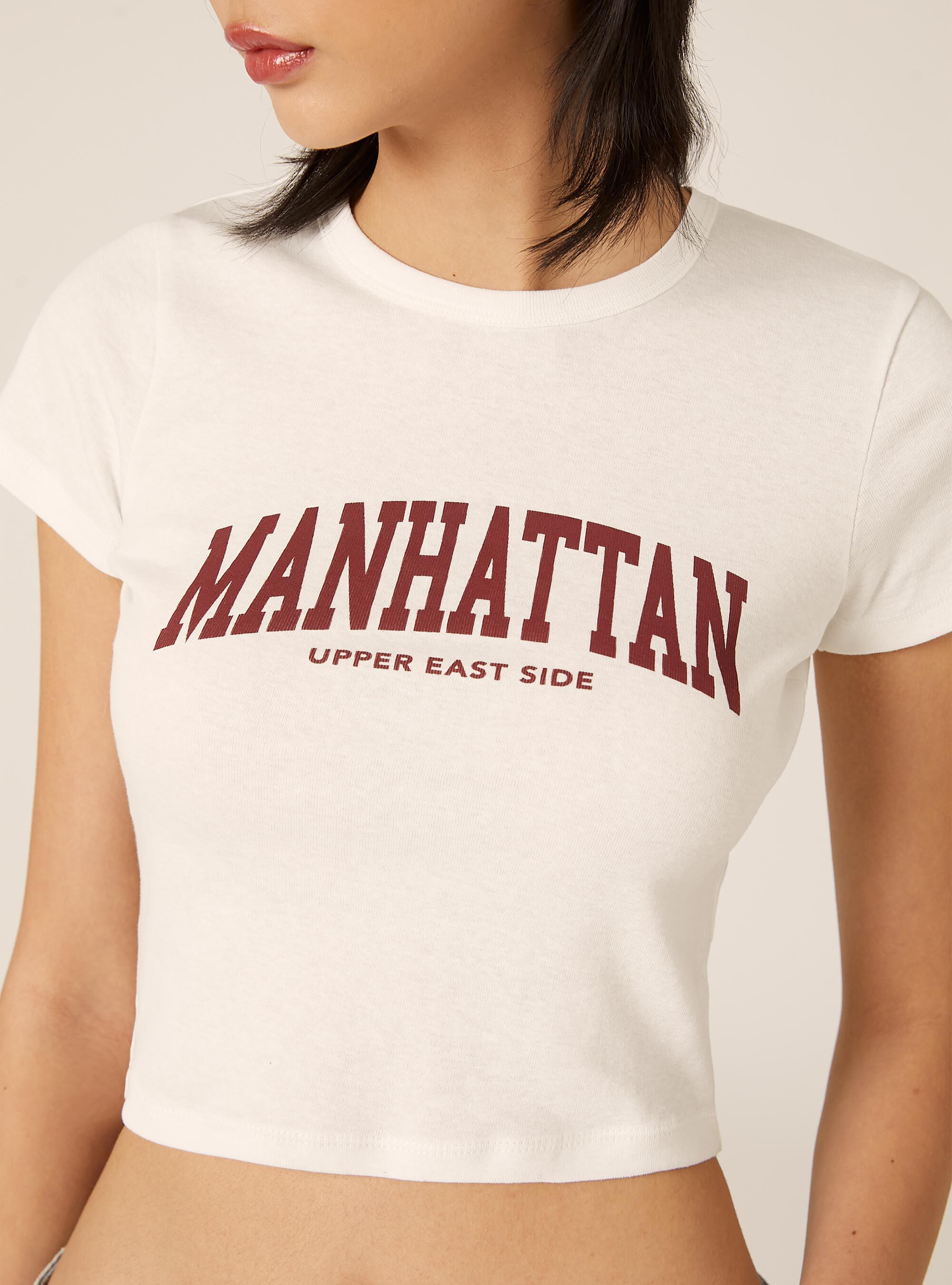 Cropped Short Sleeve Varsity Graphic T-Shirt, WH1 OFF WHITE
