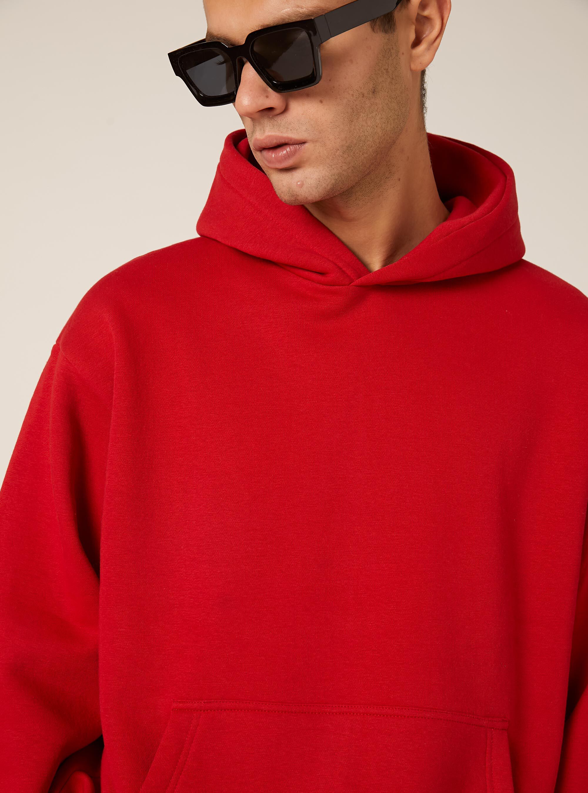 Sweat &agrave; capuche coupe boxy, RD2 RED MEDIUM