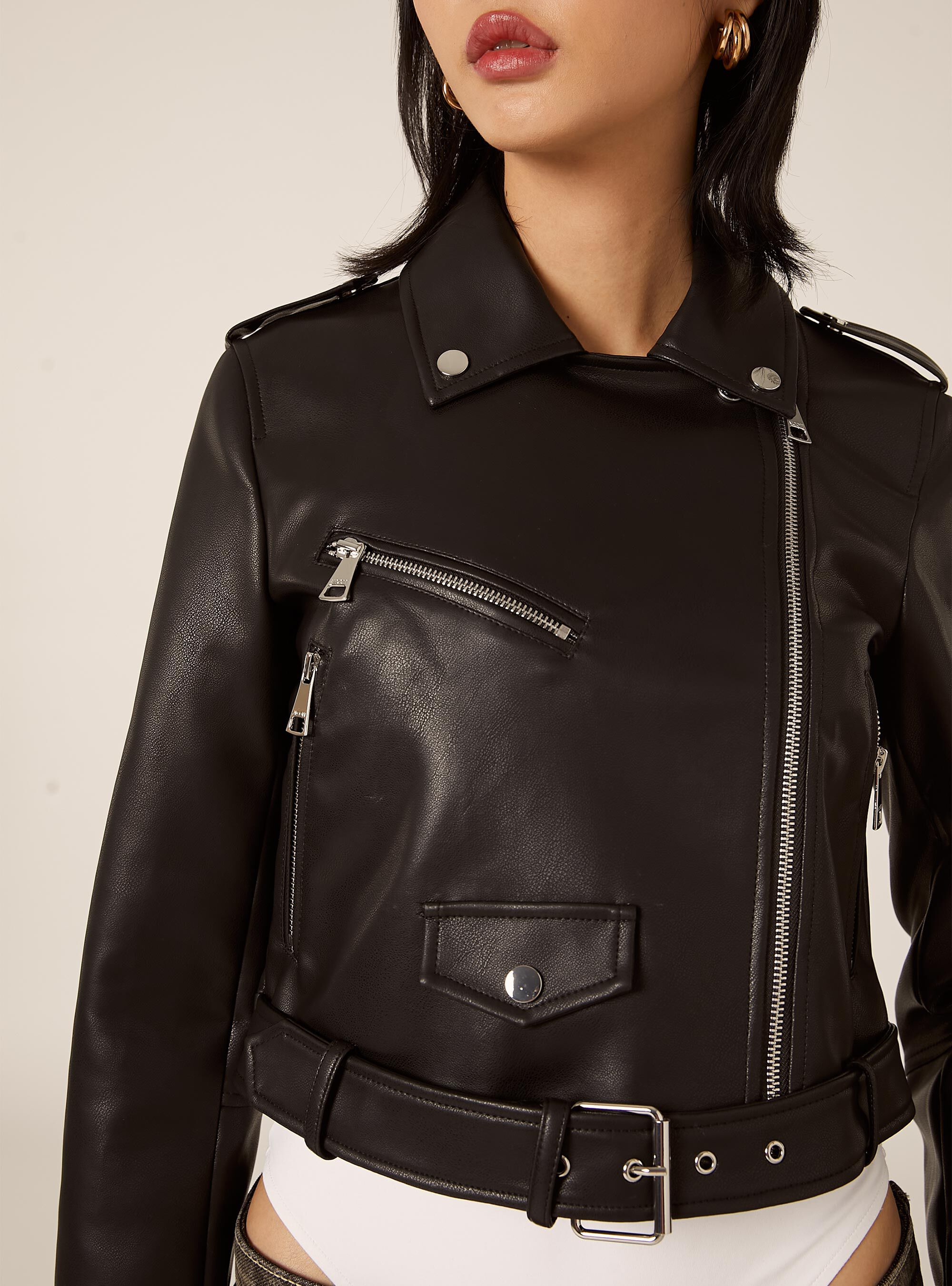 Leather-effect biker jacket, BK1 BLACK