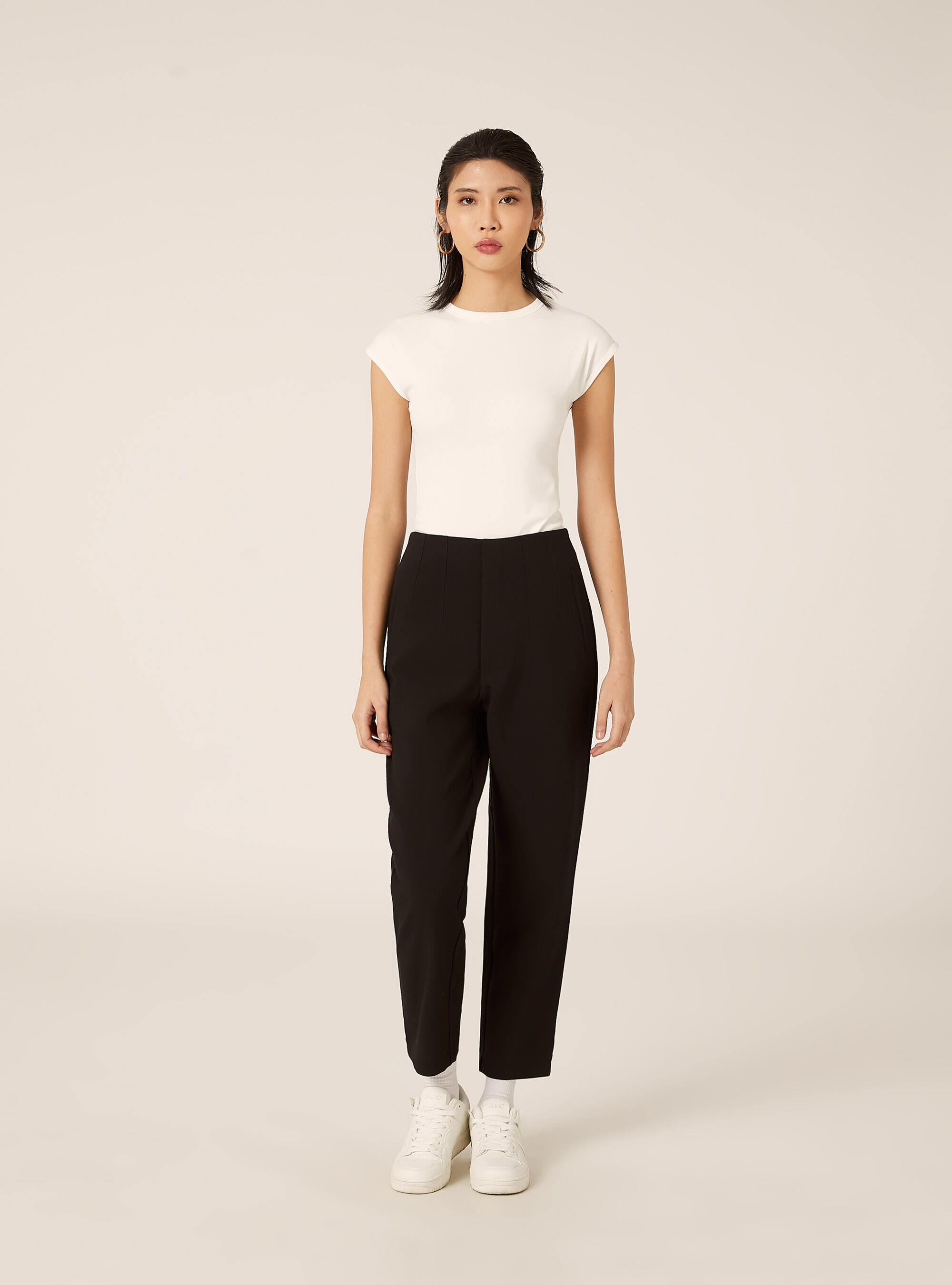 Pantalon uni &agrave; pinces, BK1 BLACK
