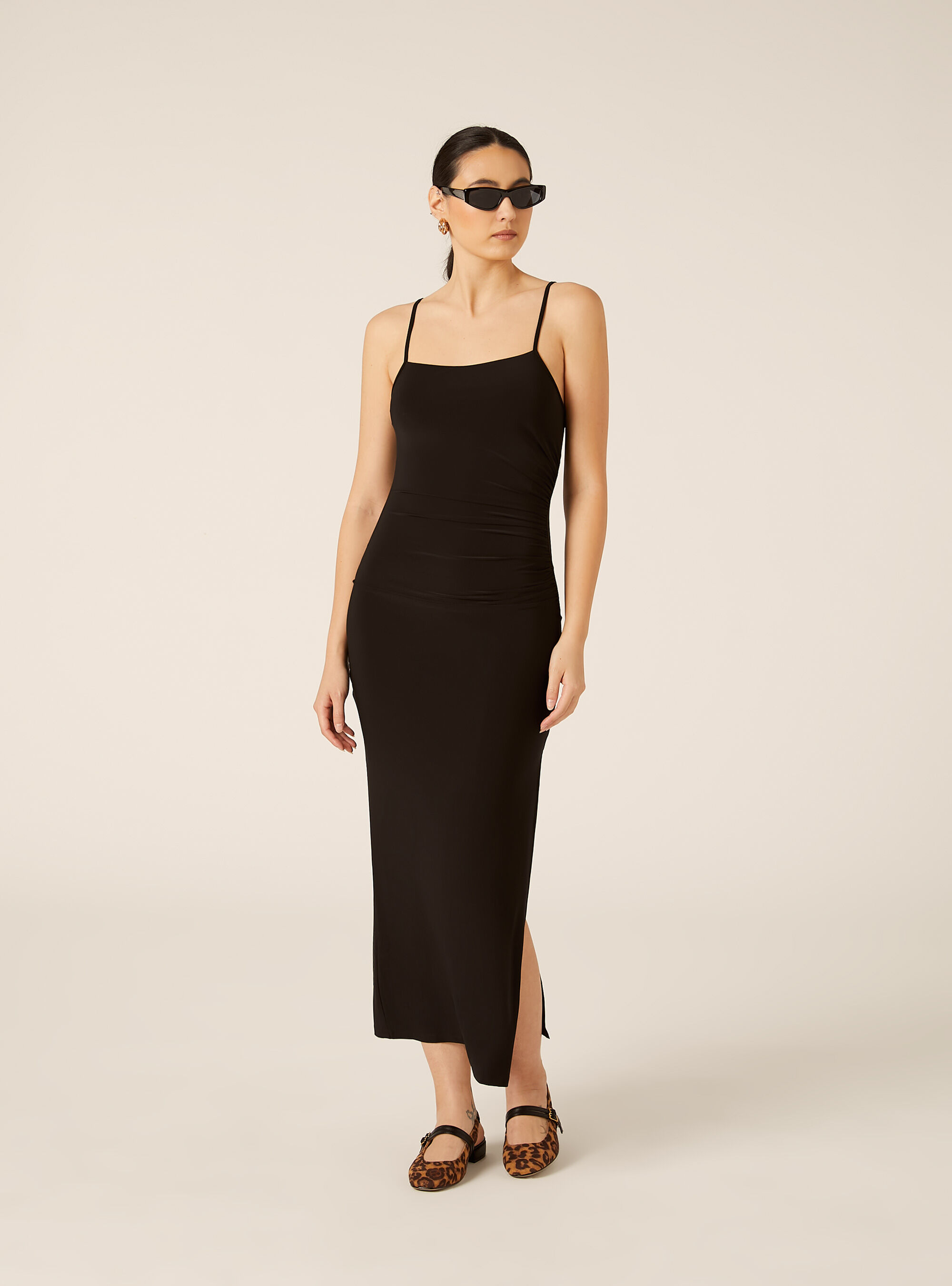 Vestio midi con bretelle, BK1 BLACK