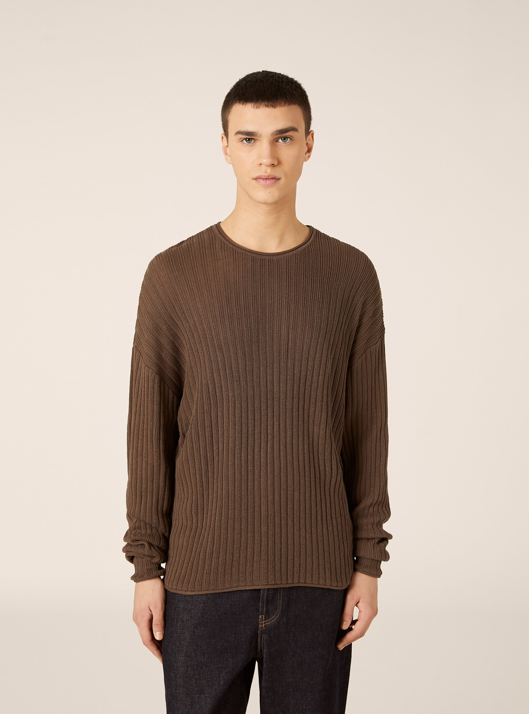 Openwork cotton pullover, BR2 BROWN MEDIUM