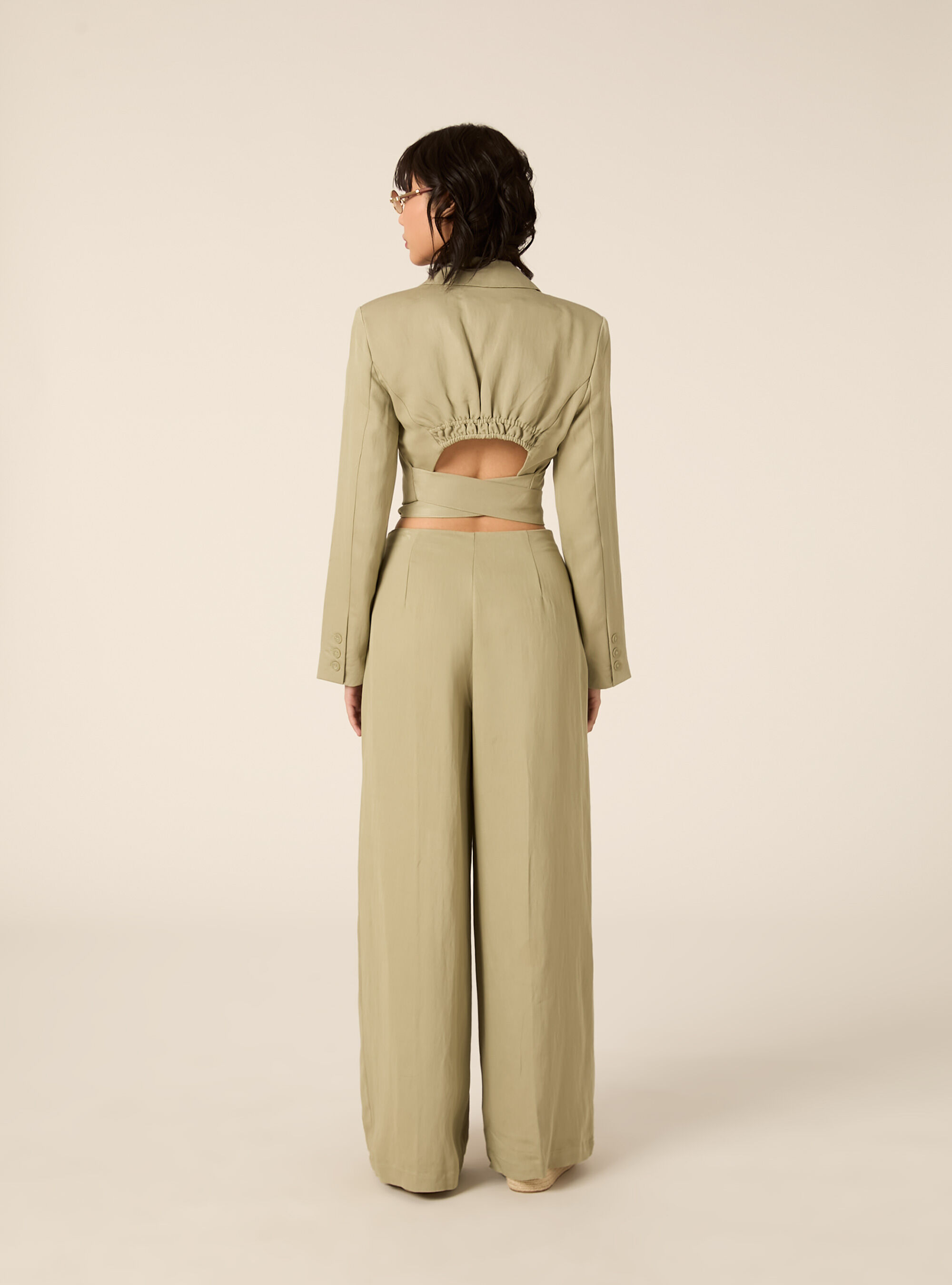 Blazer corto in twill, VERDE CHIARO