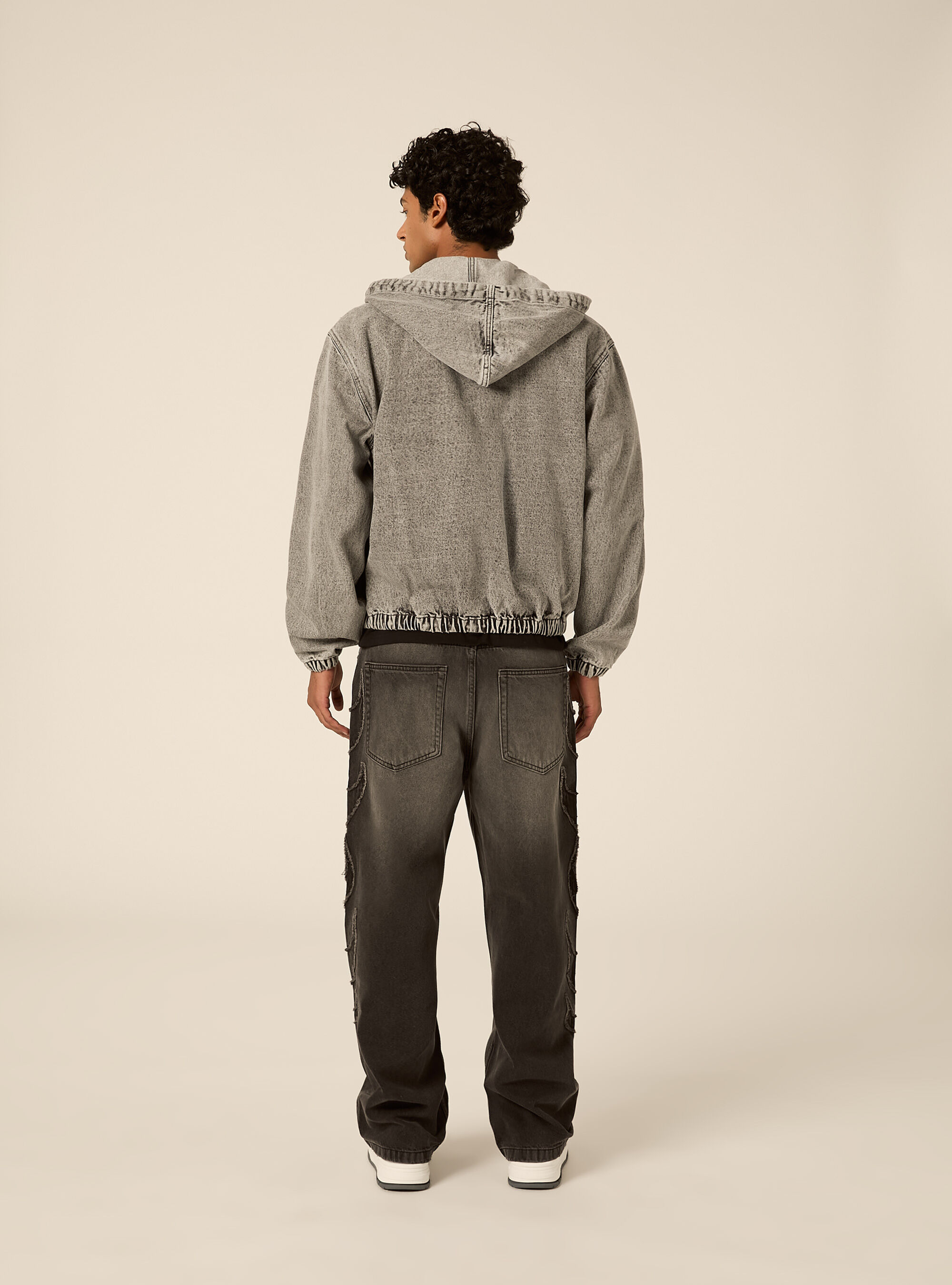 Hooded denim bomber jacket, D00G GREY