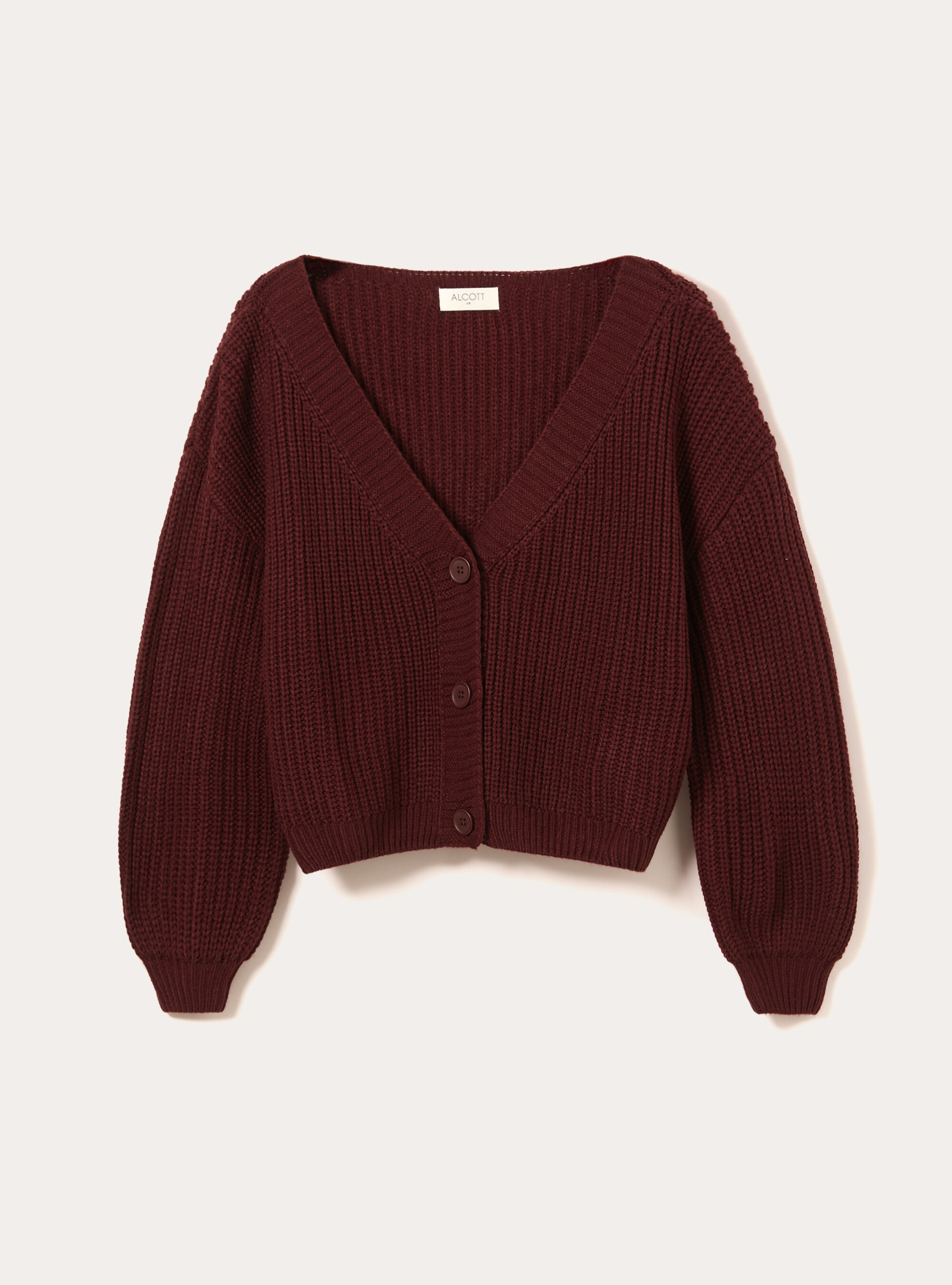 Cardigan en maille &agrave; encolure en V, BO1 BORDEAUX DARK