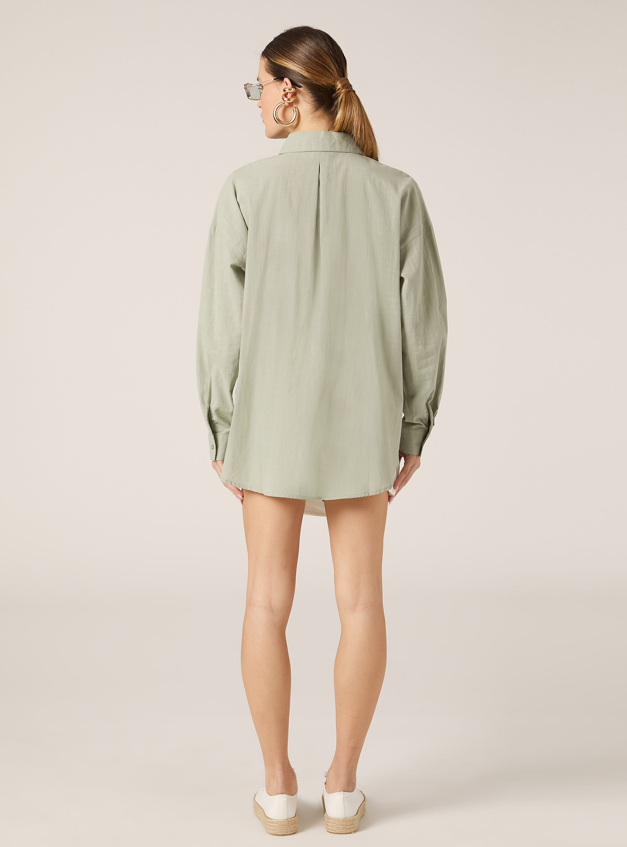 Camicia oversize con tasca, SALVIA CHIARO