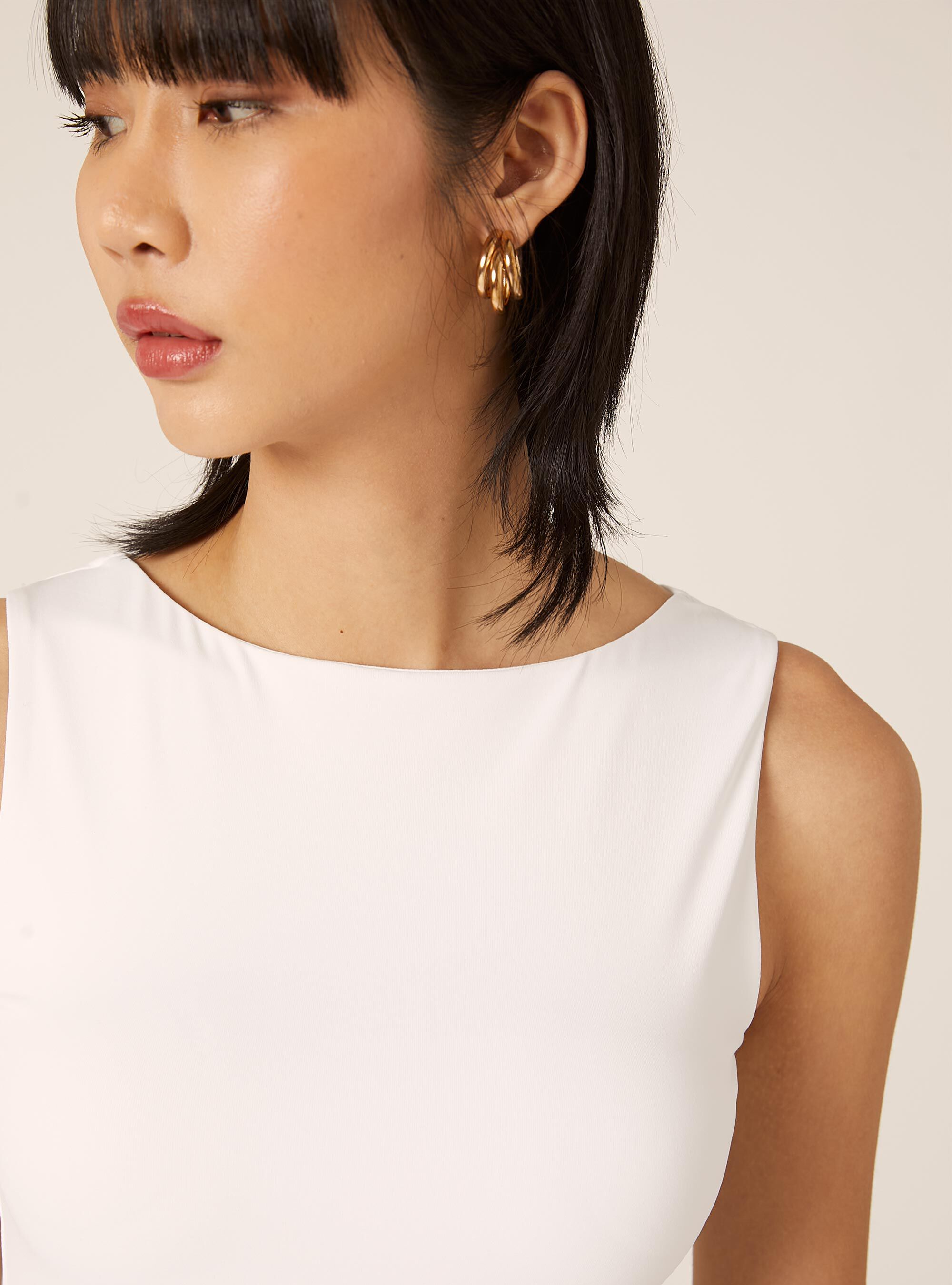 Body con cuello halter el&aacute;stico, WH3 WHITE