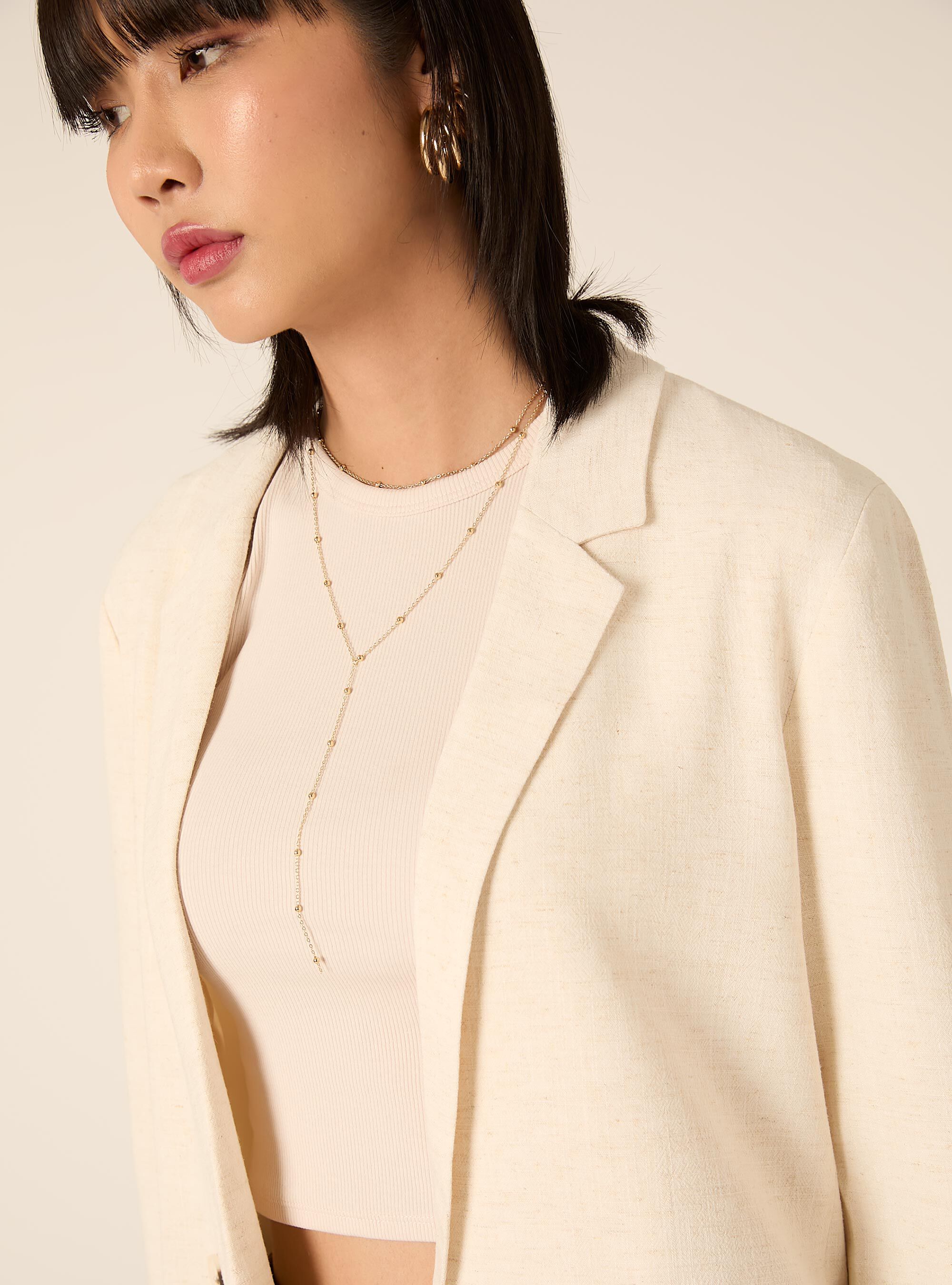 Blazer crois&eacute; en lin m&eacute;lang&eacute;, MBG3 BEIGE MEL LIGHT