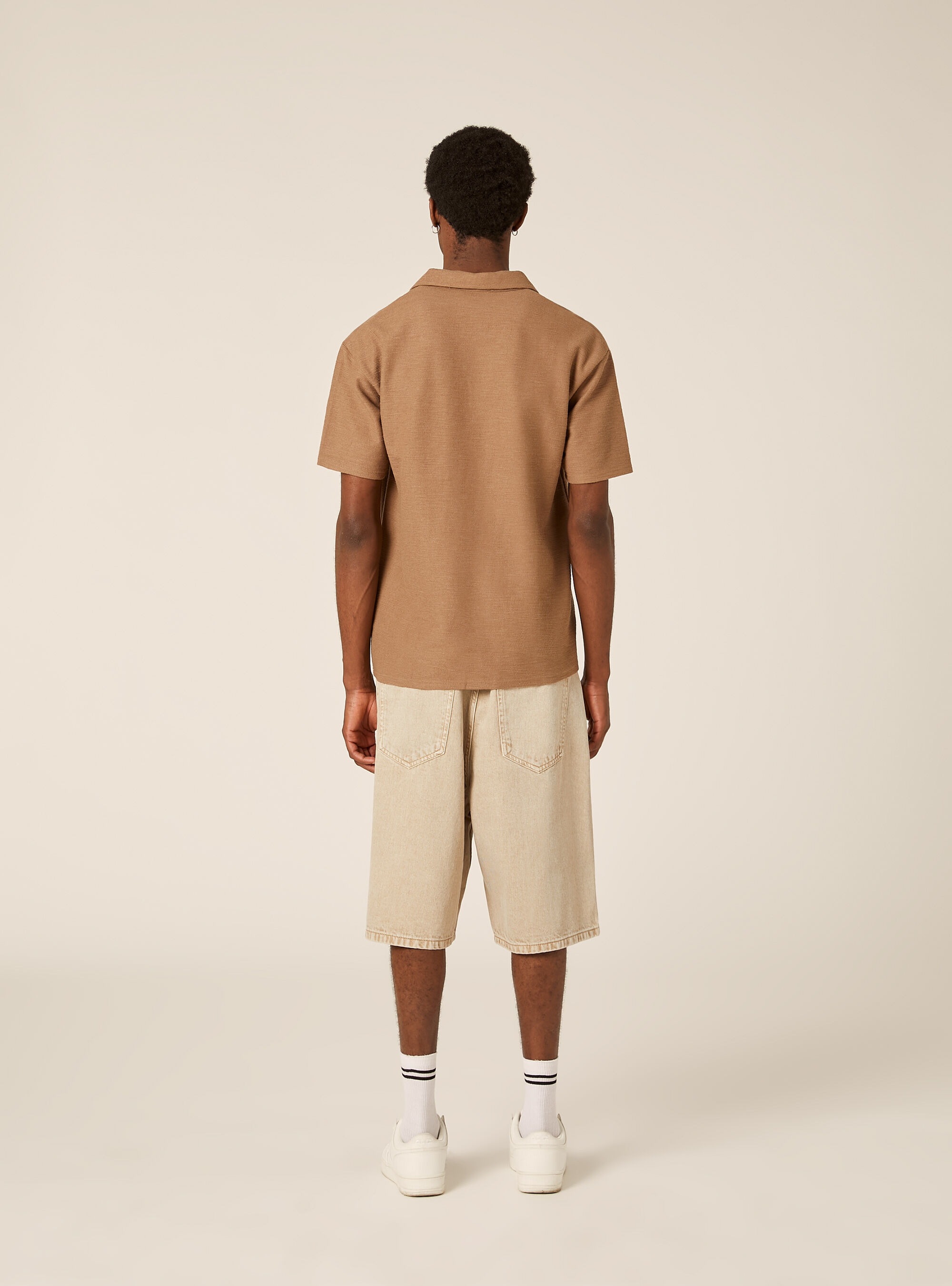 Polo in tessuto waffle, MARRONE MEDIO