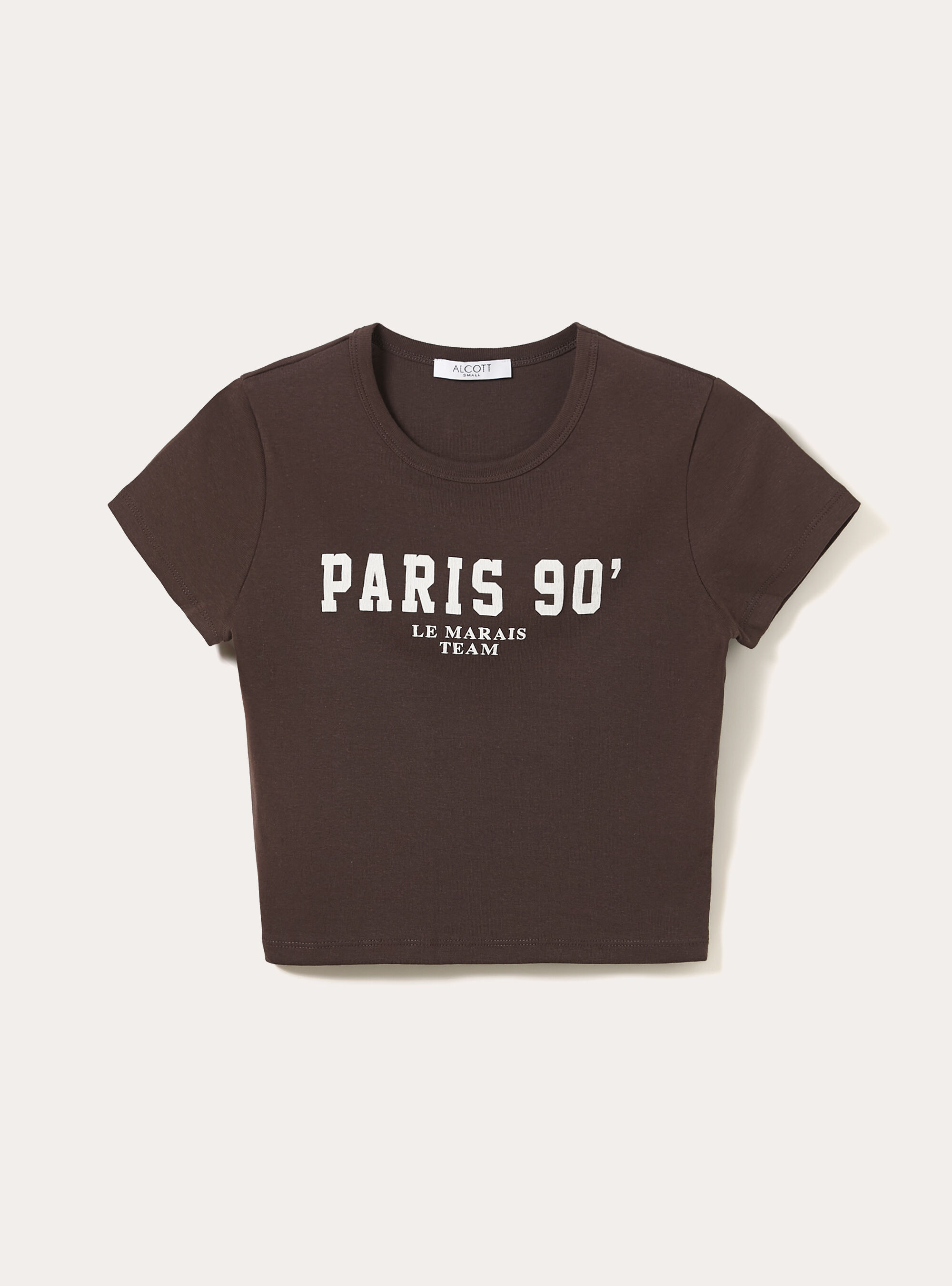 Cropped Short Sleeve Varsity Graphic T-Shirt, BR1 BROWN DARK
