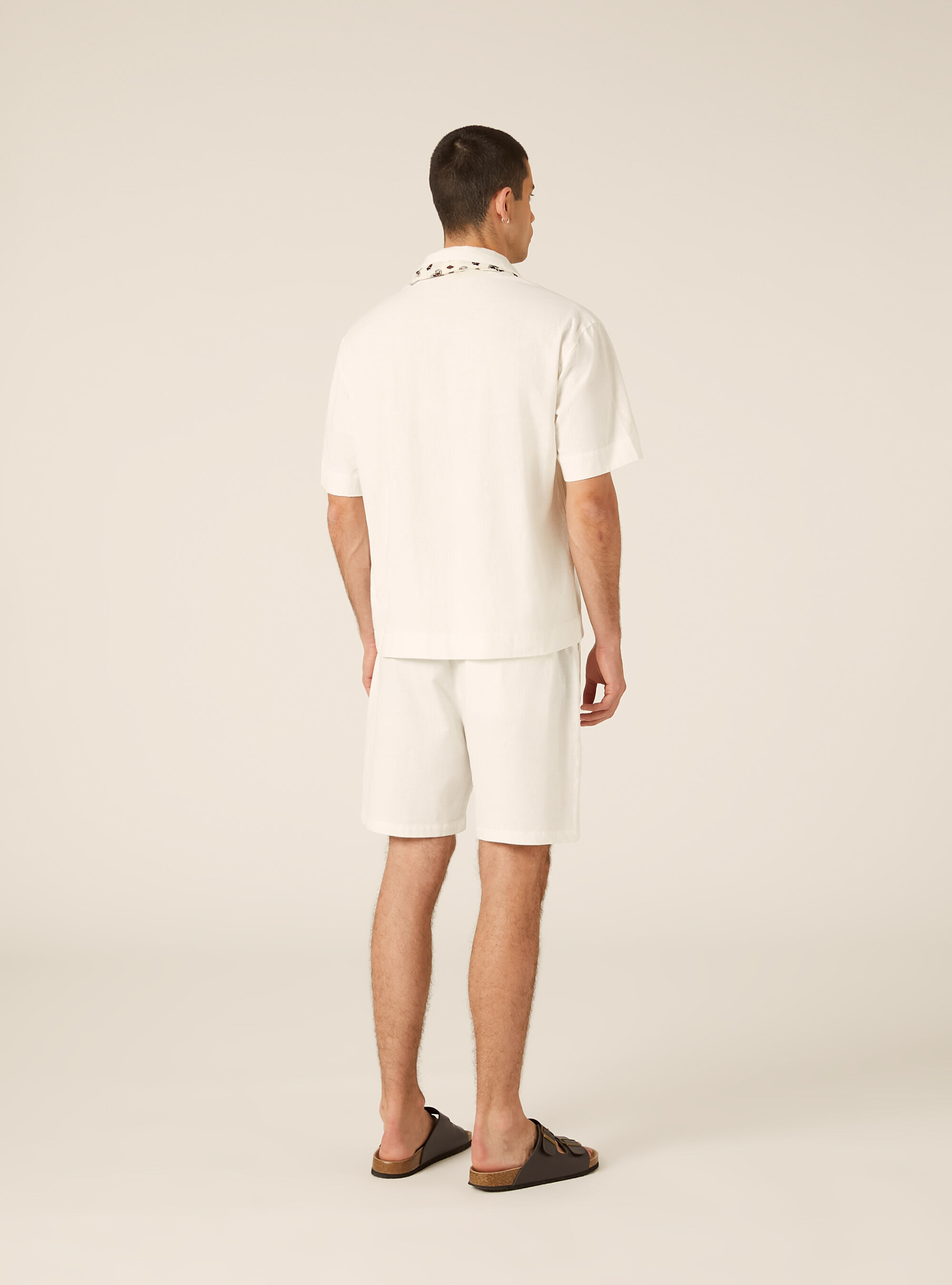Polo Camicia in Misto Lino, OFF WHITE
