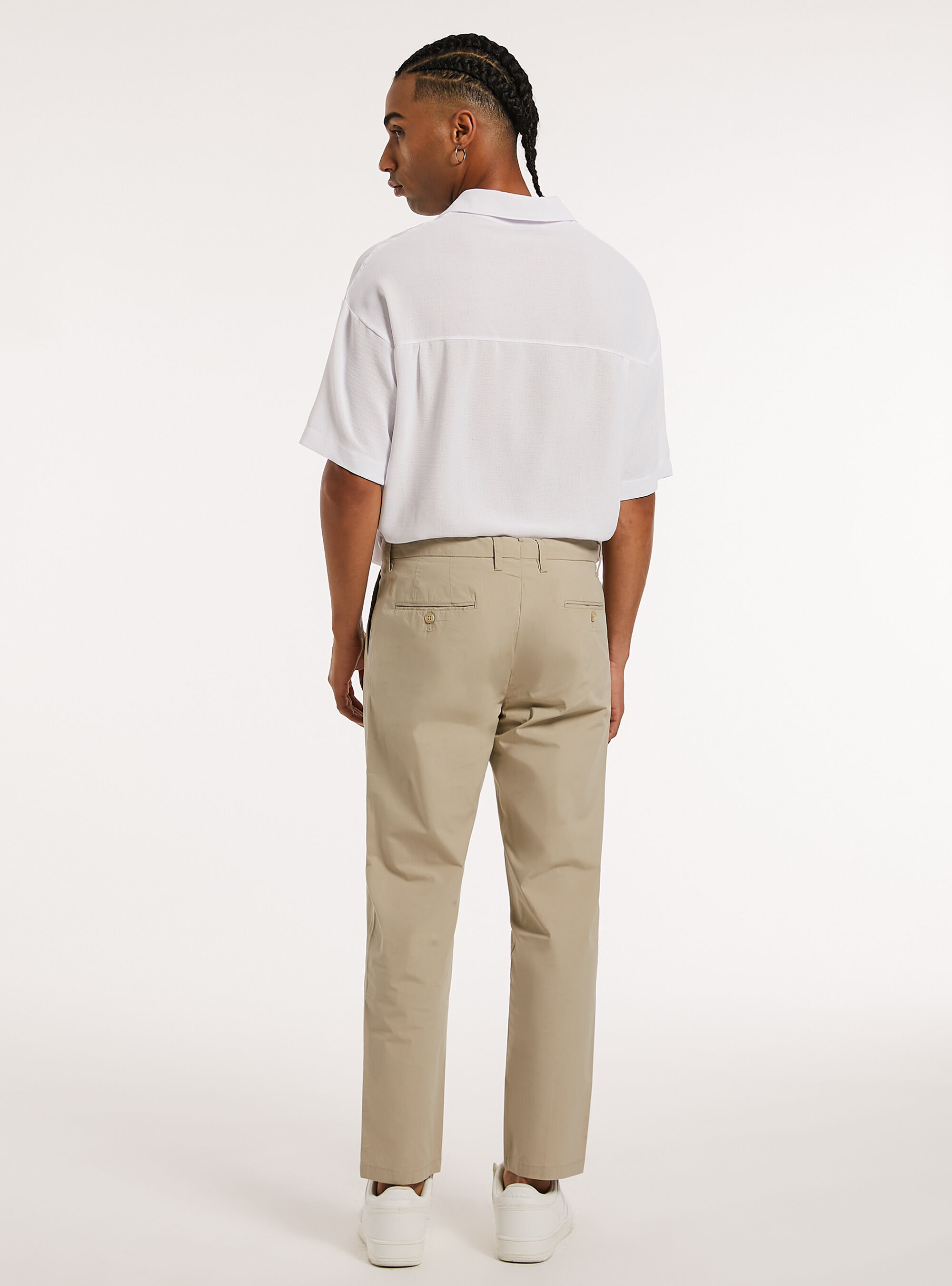 Pantalon en coton &agrave; double plis, BG2 BEIGE MEDIUM