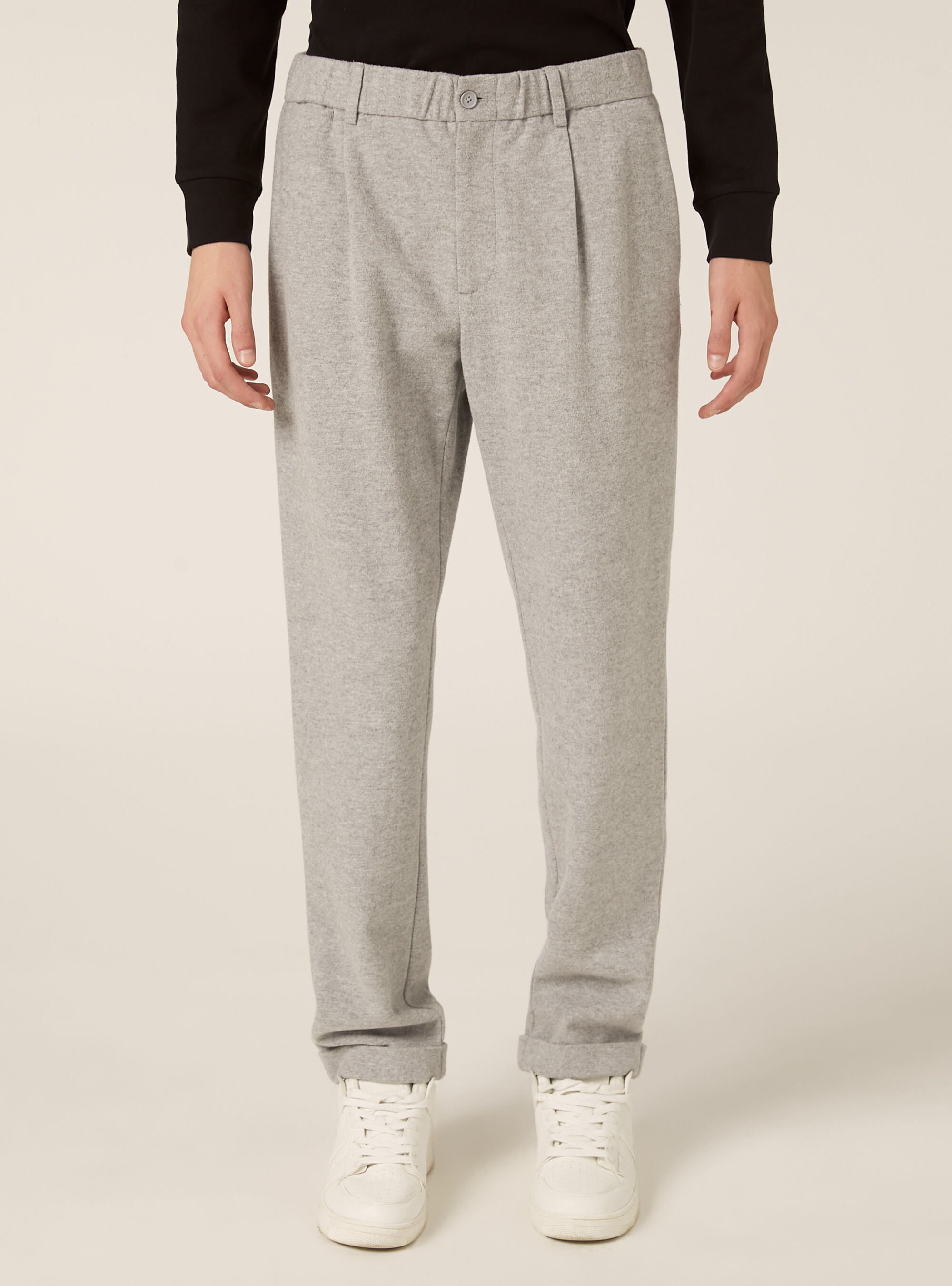 Pantalon &agrave; pinces effet flanelle, MGY3 GREY MEL LIGHT