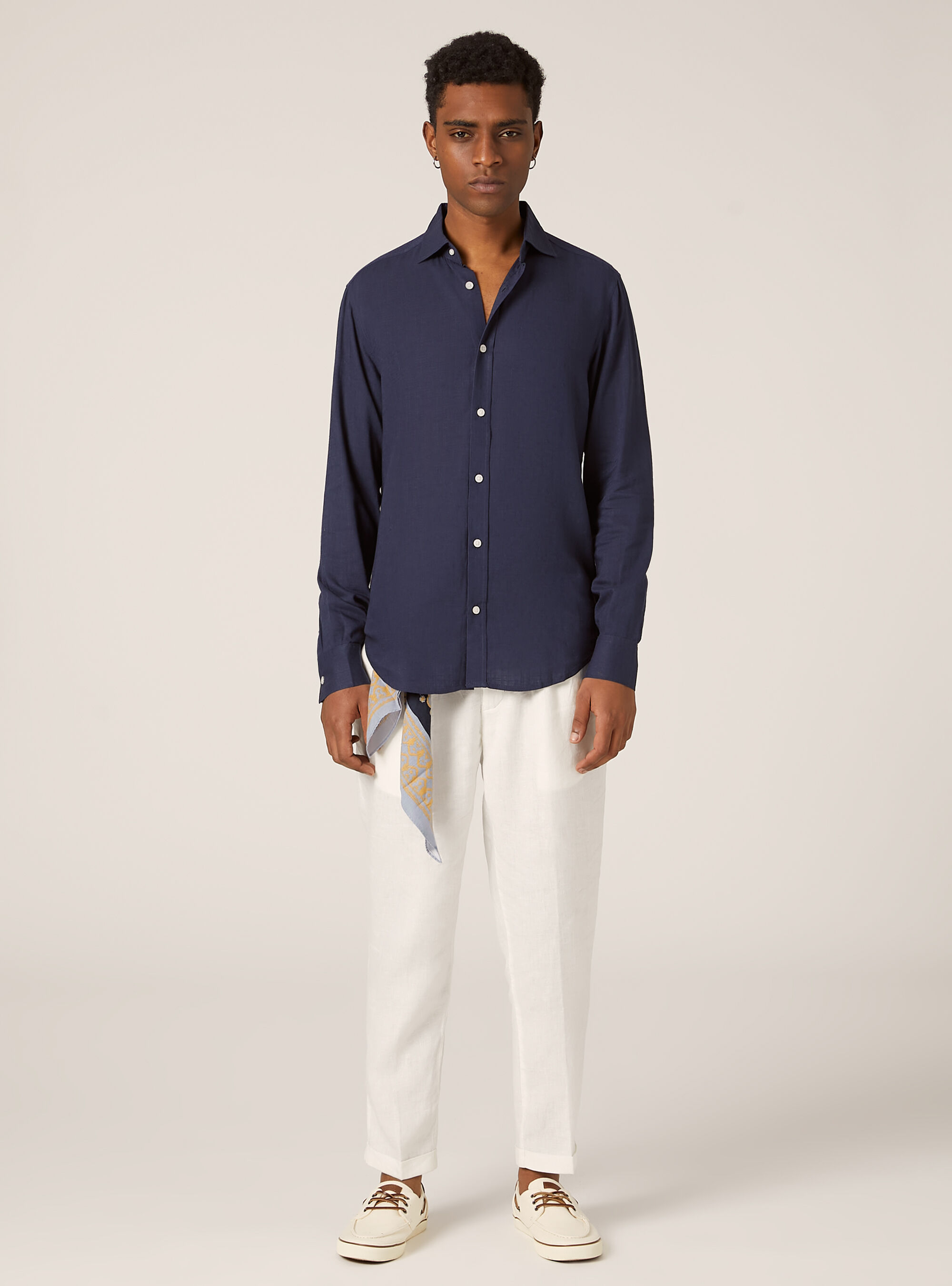 Chemise en lin m&eacute;lang&eacute;, BL2 BLUE MEDIUM