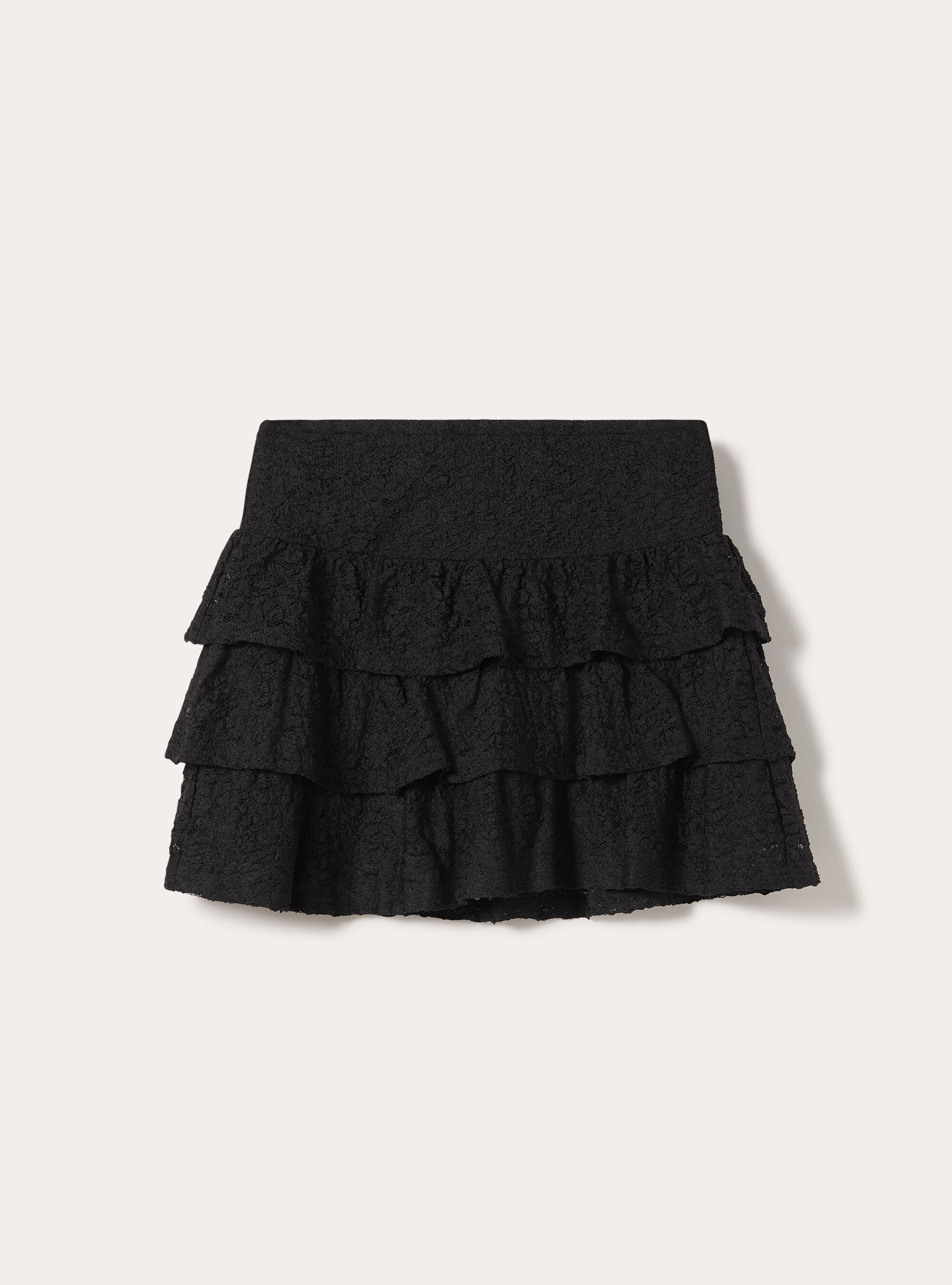 Skort in pizzo con volant, NERO