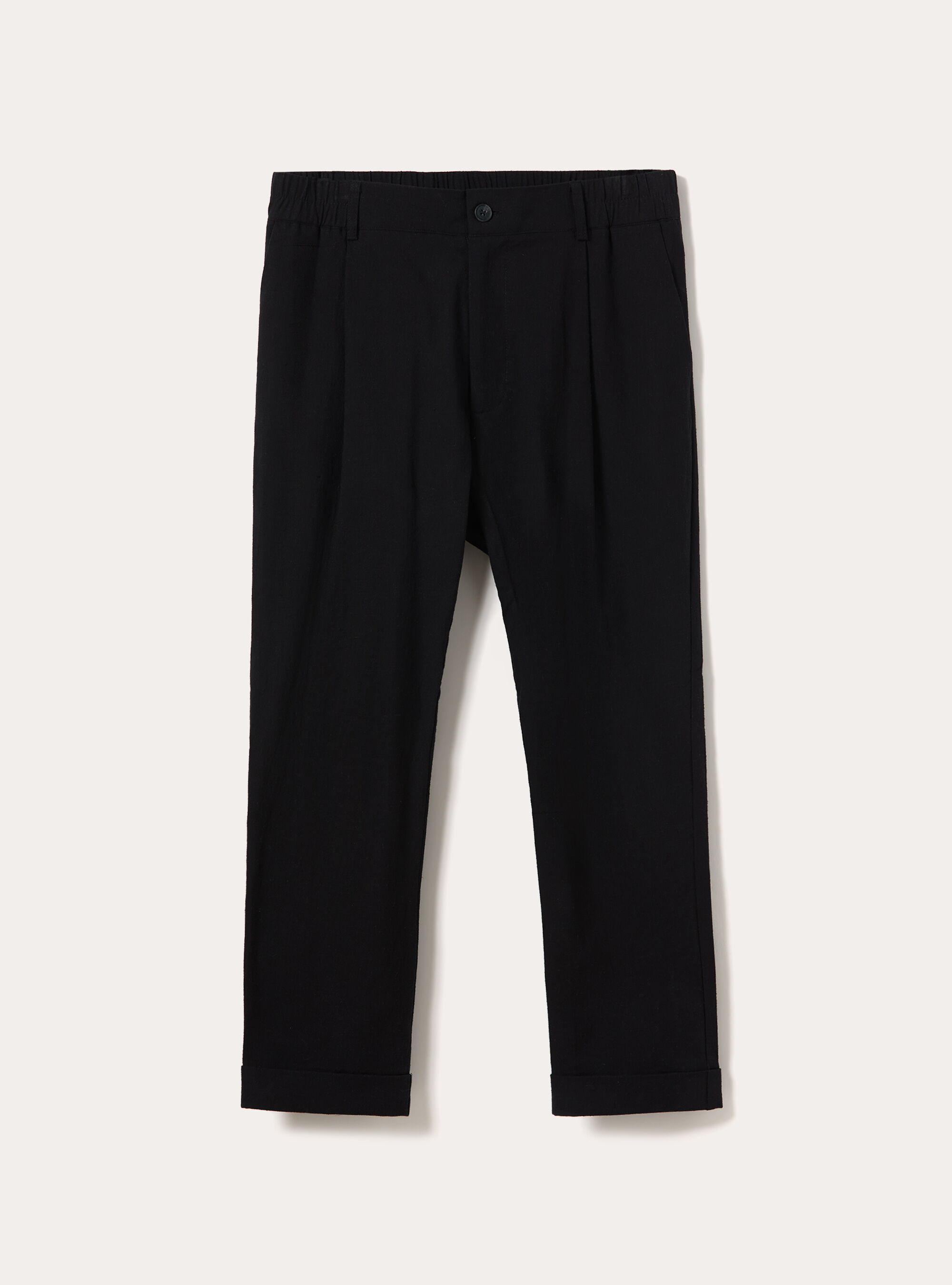 Slim Fit Cropped Pleated Trousers, BK1 BLACK