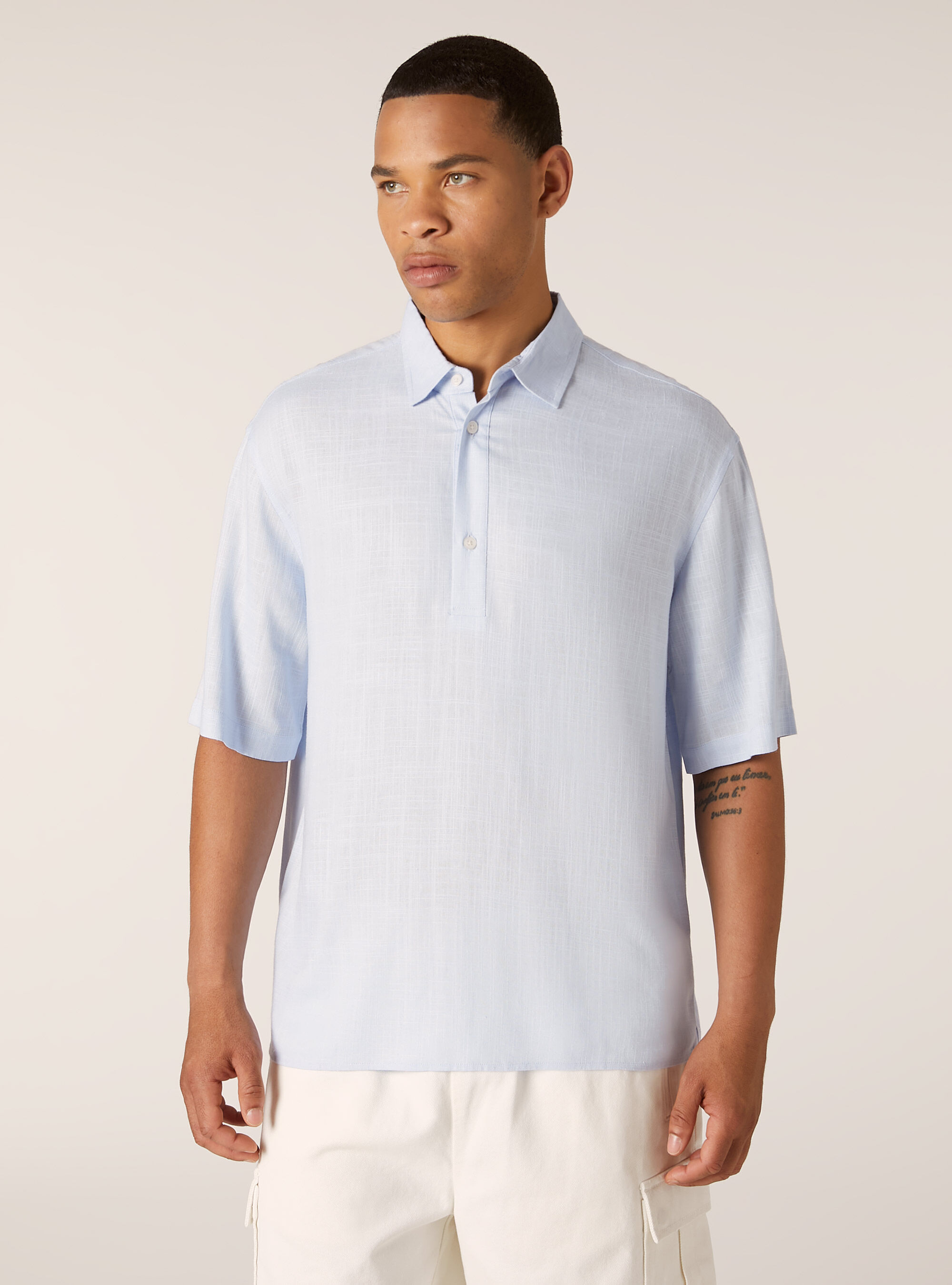 Chemise &agrave; manches courtes en lin m&eacute;lang&eacute;, AZ2 AZURE MEDIUM